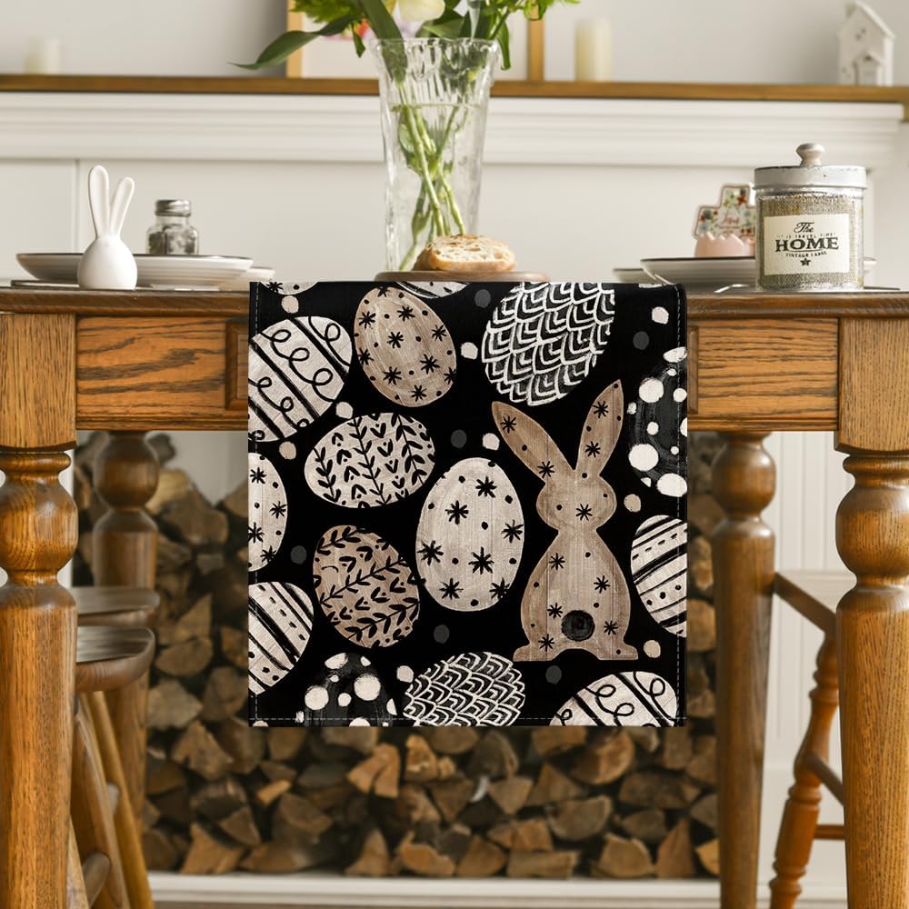 Bunny Rabbit Eggs Flowers Easter Table Runner