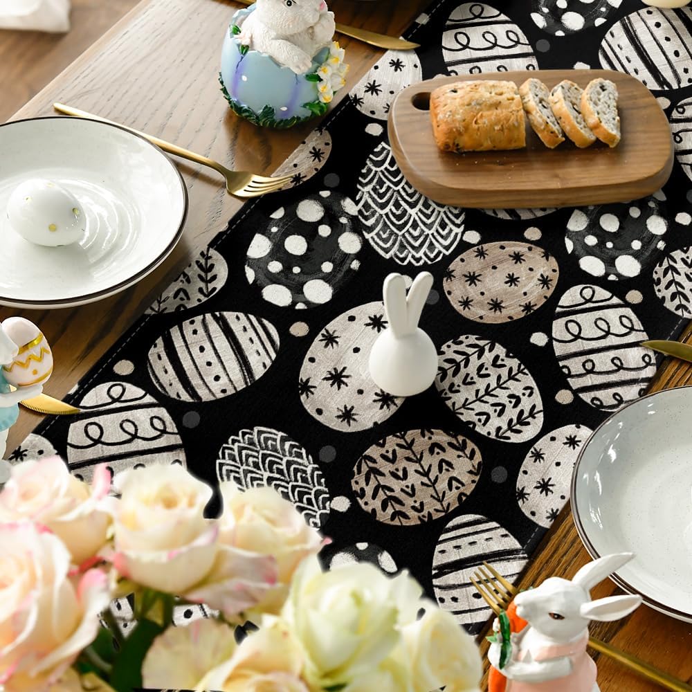 Bunny Rabbit Eggs Flowers Easter Table Runner
