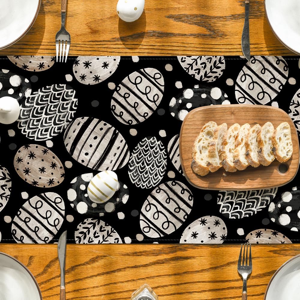 Bunny Rabbit Eggs Flowers Easter Table Runner