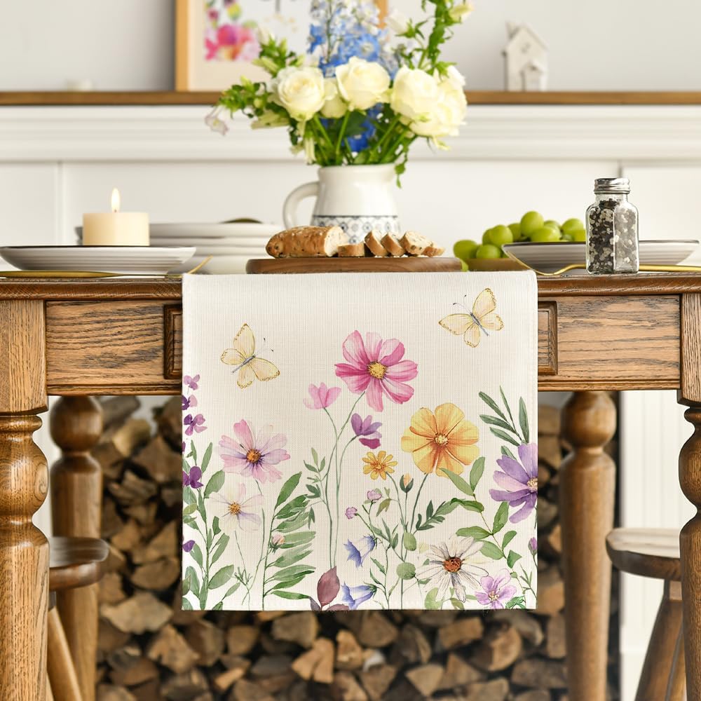 Flowers Butterfly Spring Table Runner