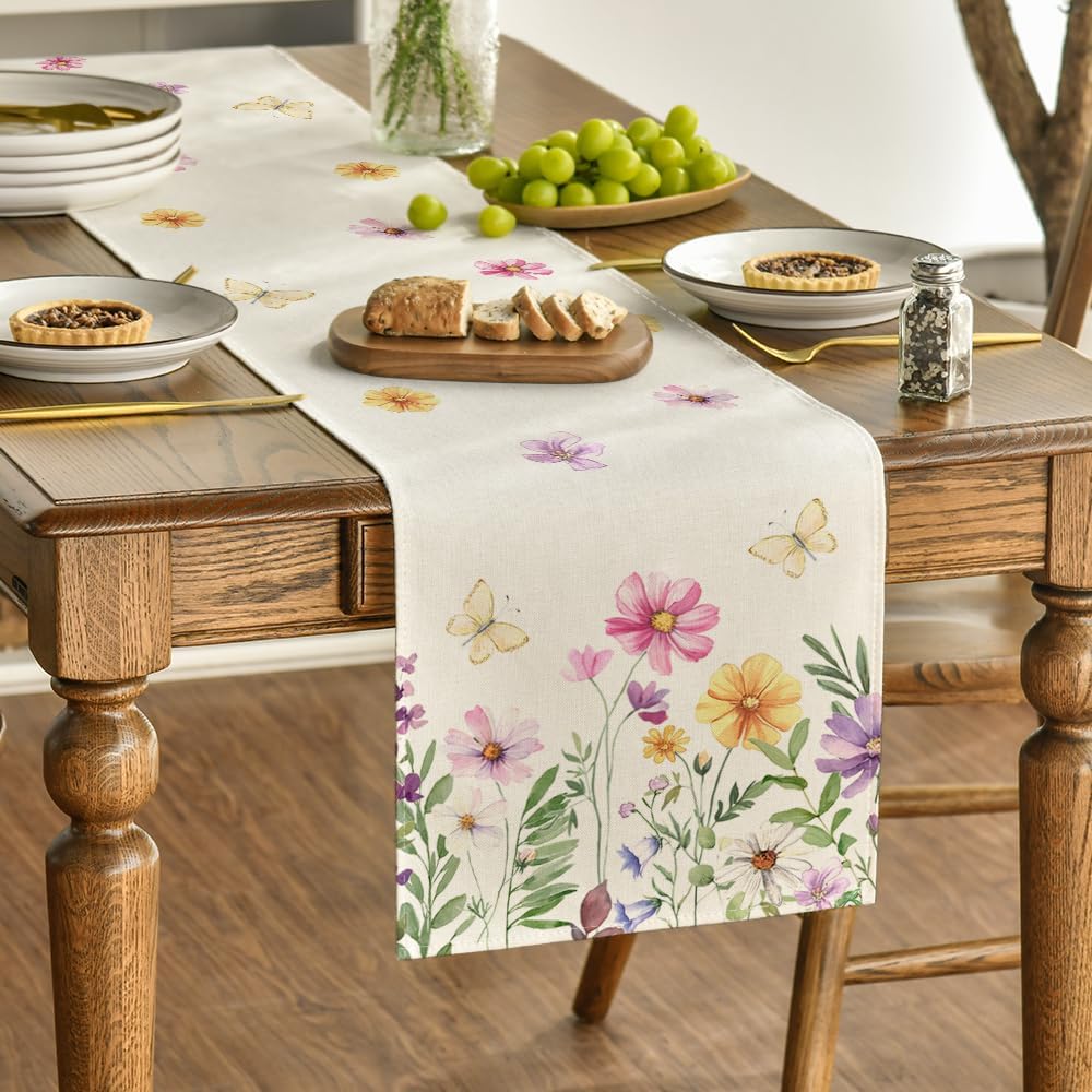 Flowers Butterfly Spring Table Runner