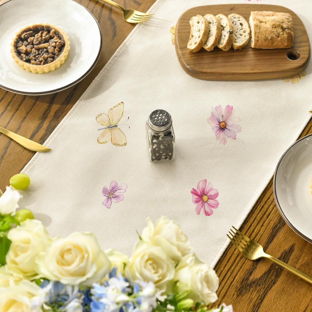 Flowers Butterfly Spring Table Runner