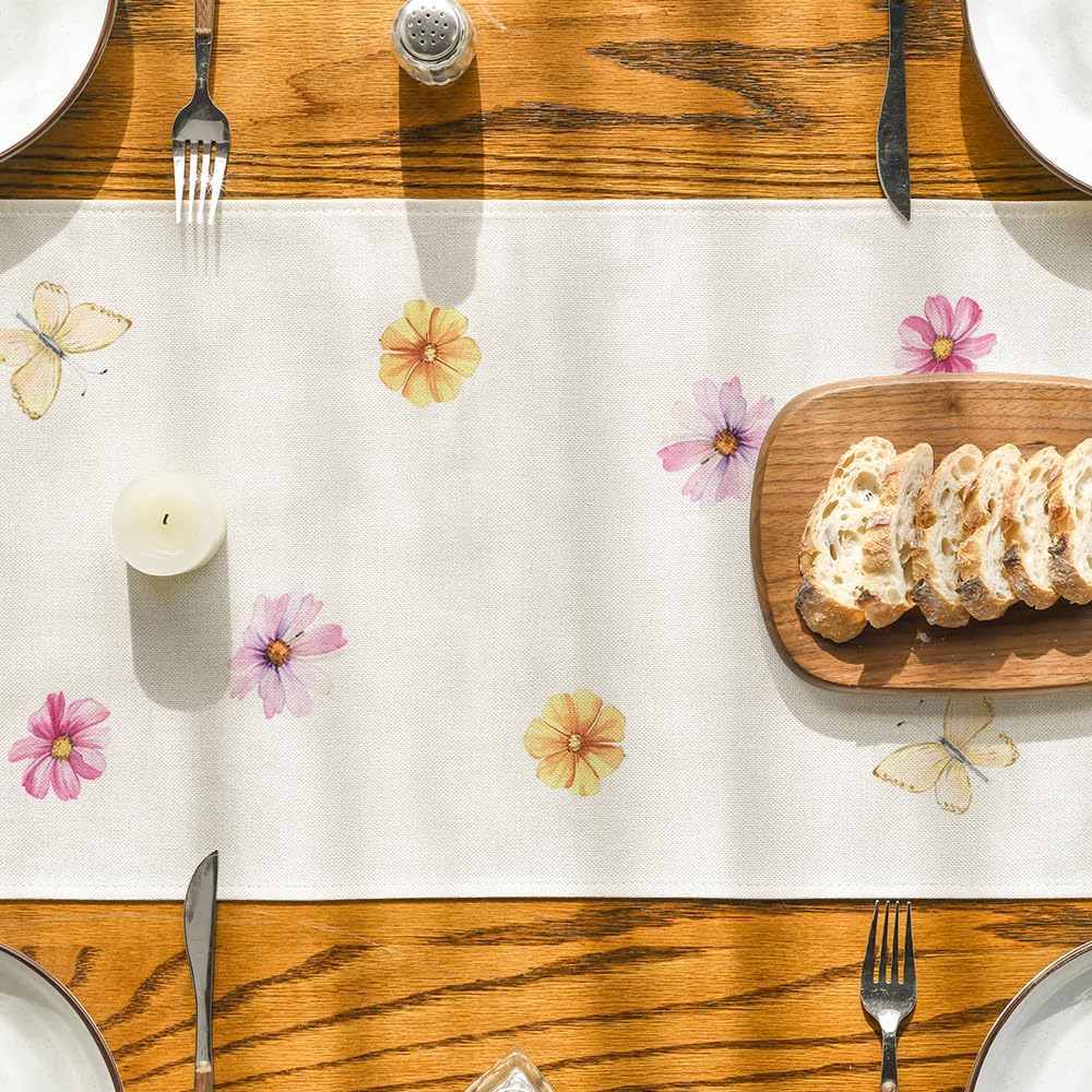 Flowers Butterfly Spring Table Runner