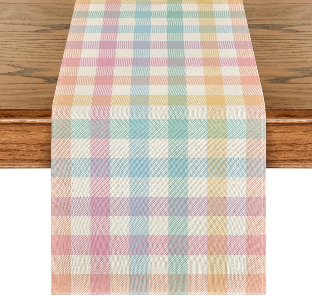 Blue Pink Yellow Buffalo Plaid Easter Table Runner Blue Pink Yellow Buffalo Plaid Easter Table Runner