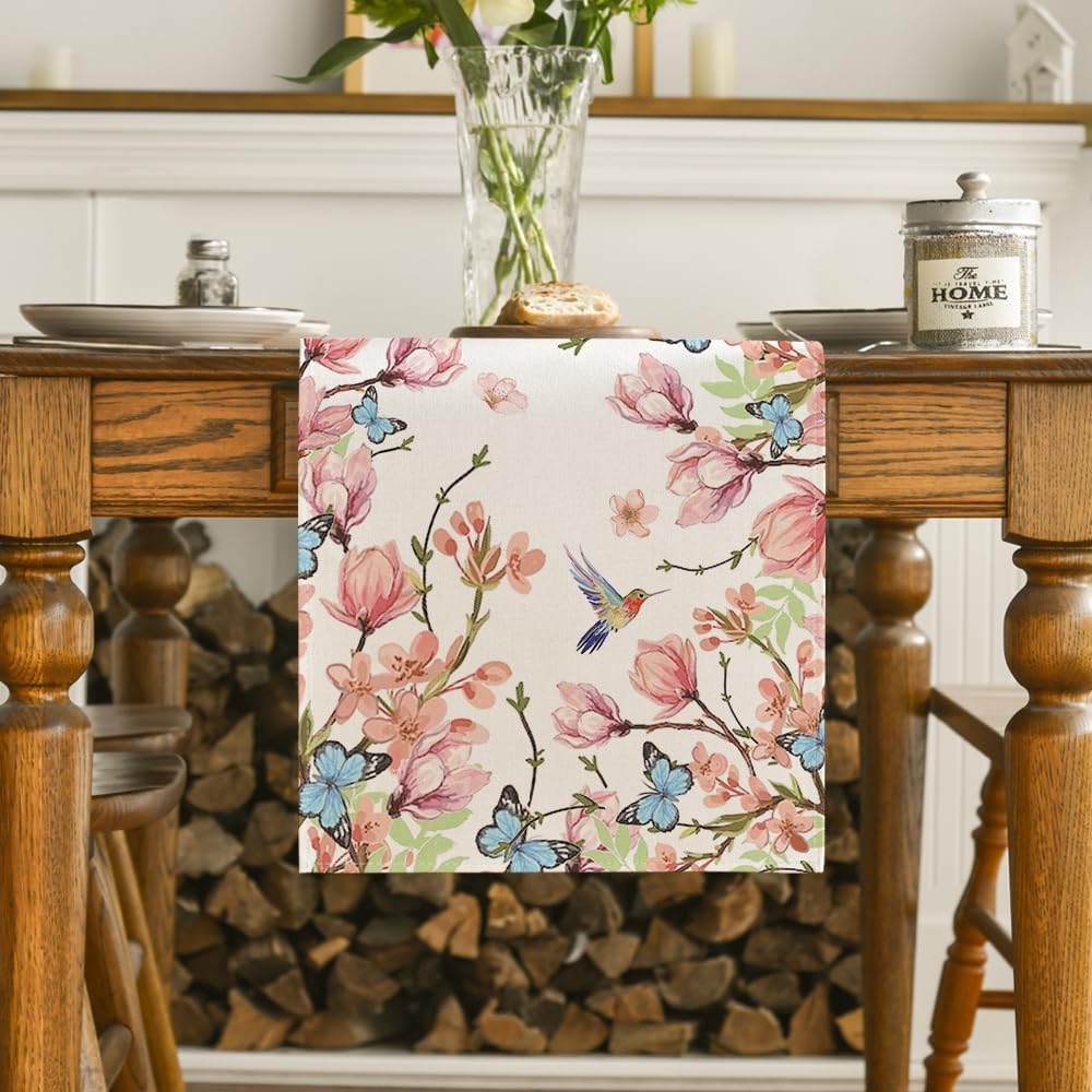 Flowers Bird Butterfly Spring Table Runner