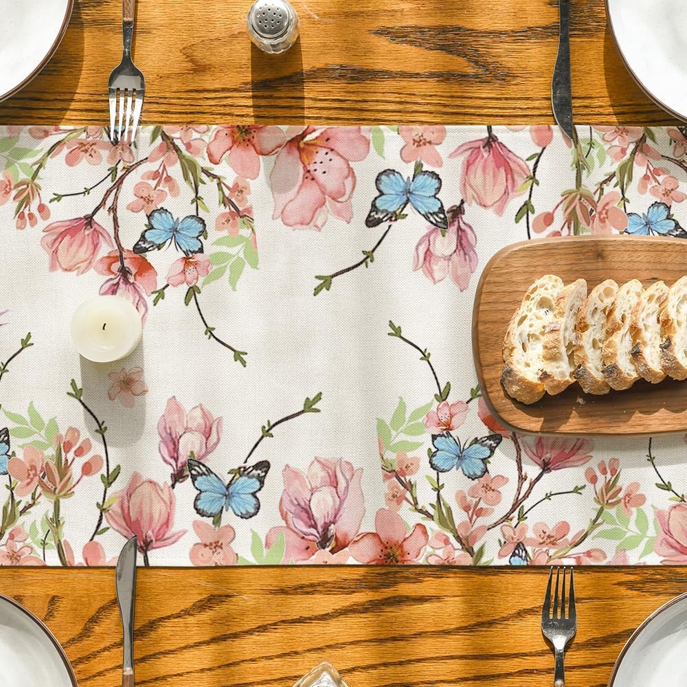 Flowers Bird Butterfly Spring Table Runner