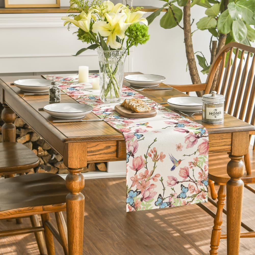 Flowers Bird Butterfly Spring Table Runner
