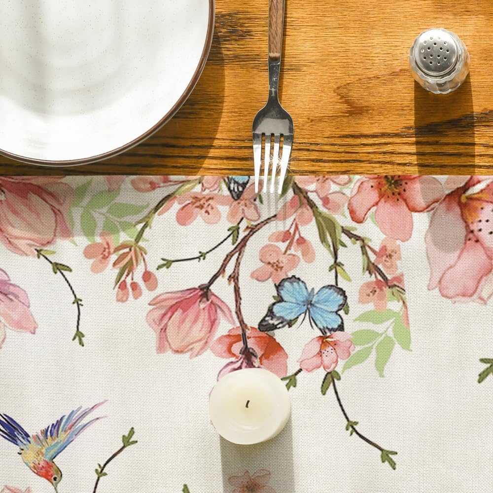 Flowers Bird Butterfly Spring Table Runner