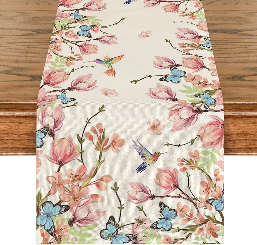 Flowers Bird Butterfly Spring Table Runner