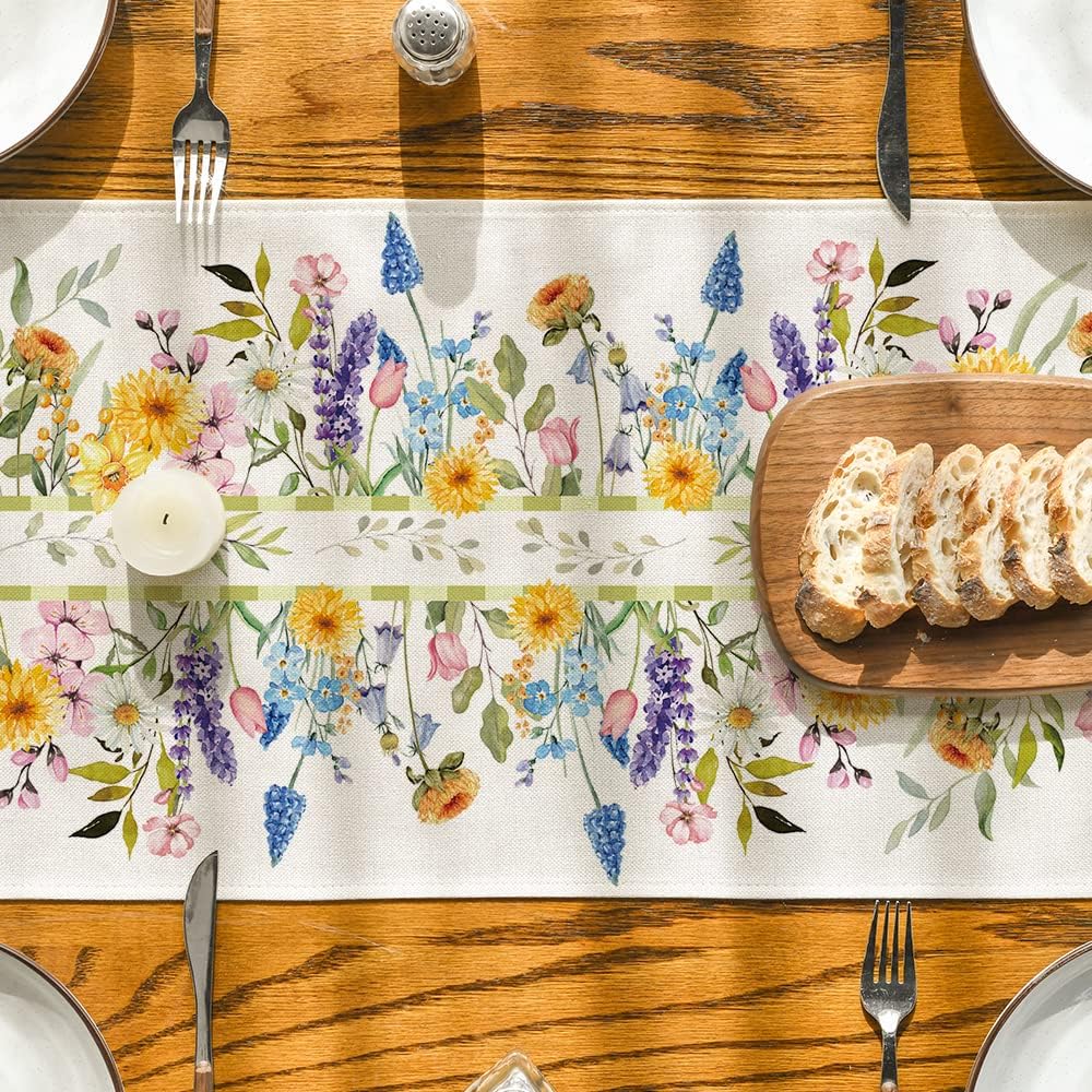 Bloom Flowers Florals Lavender Summer Table Runner