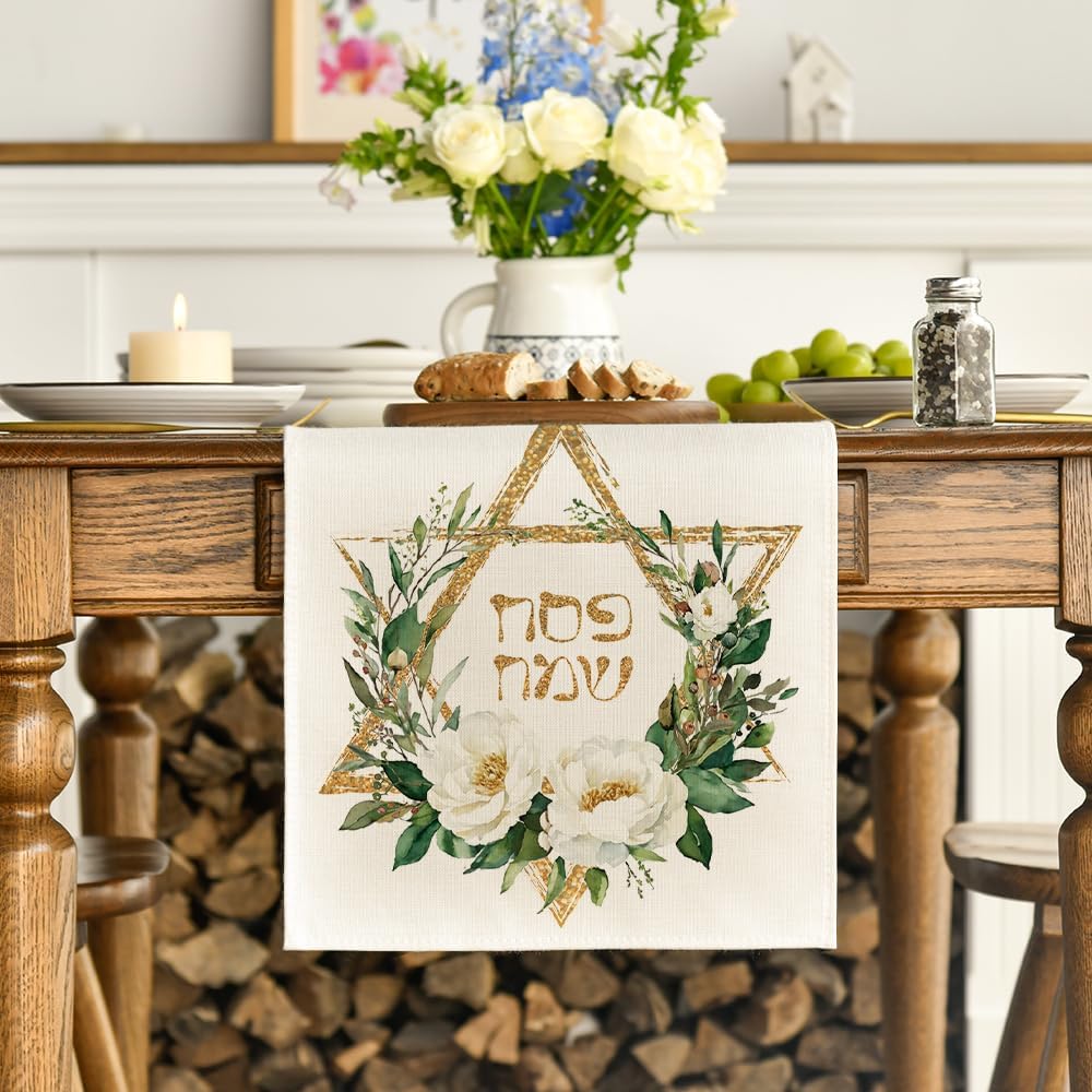Hexagram Flowers Passover Table Runner