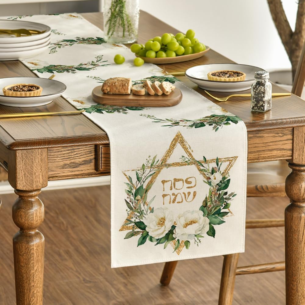 Hexagram Flowers Passover Table Runner