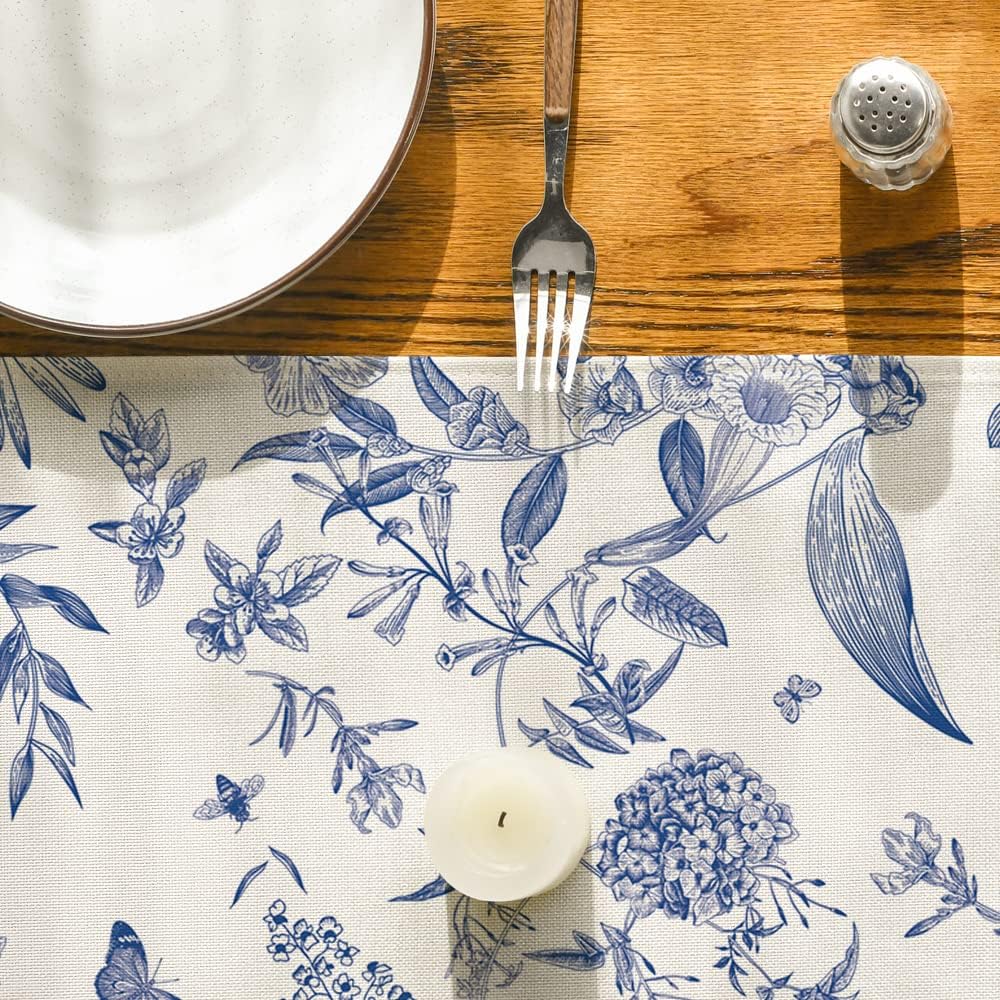 Monochrome Sketch Birds and Flowers Spring Table Runner