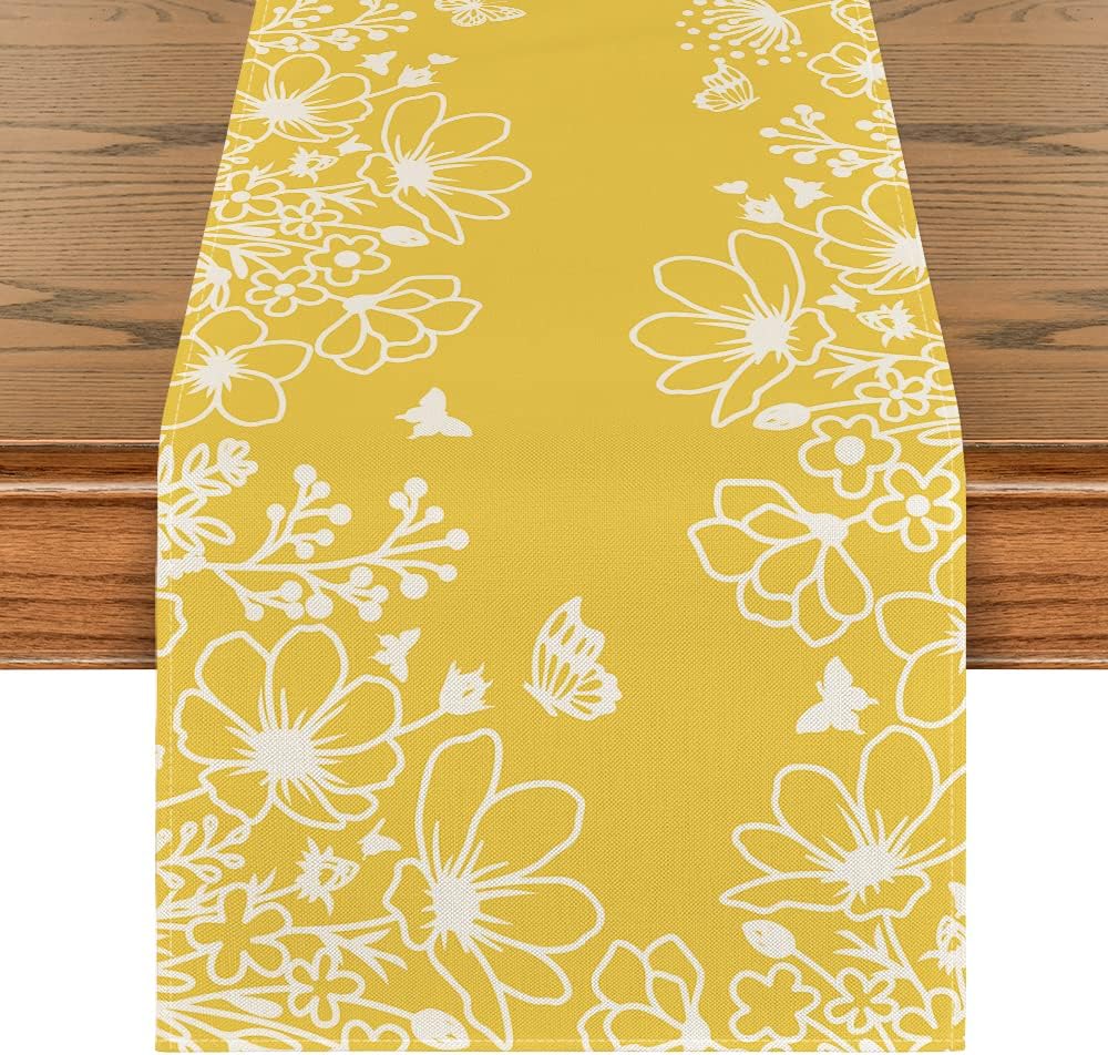 Yellow Bloom Flowers Butterfly Spring Table Runner Yellow Bloom Flowers Butterfly Spring Table Runner