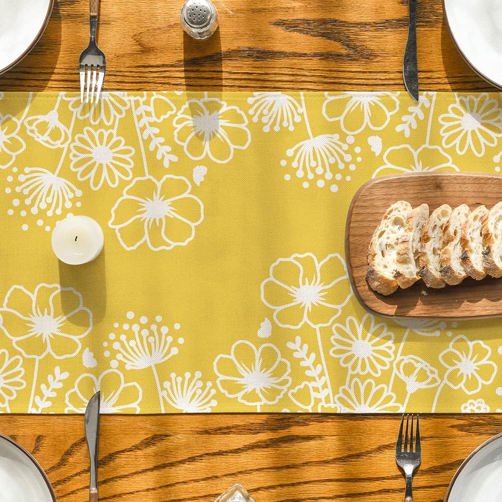 Yellow Bloom Flowers Butterfly Spring Table Runner