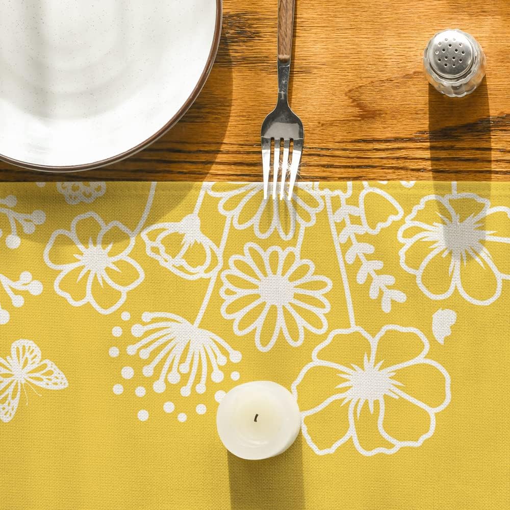 Yellow Bloom Flowers Butterfly Spring Table Runner