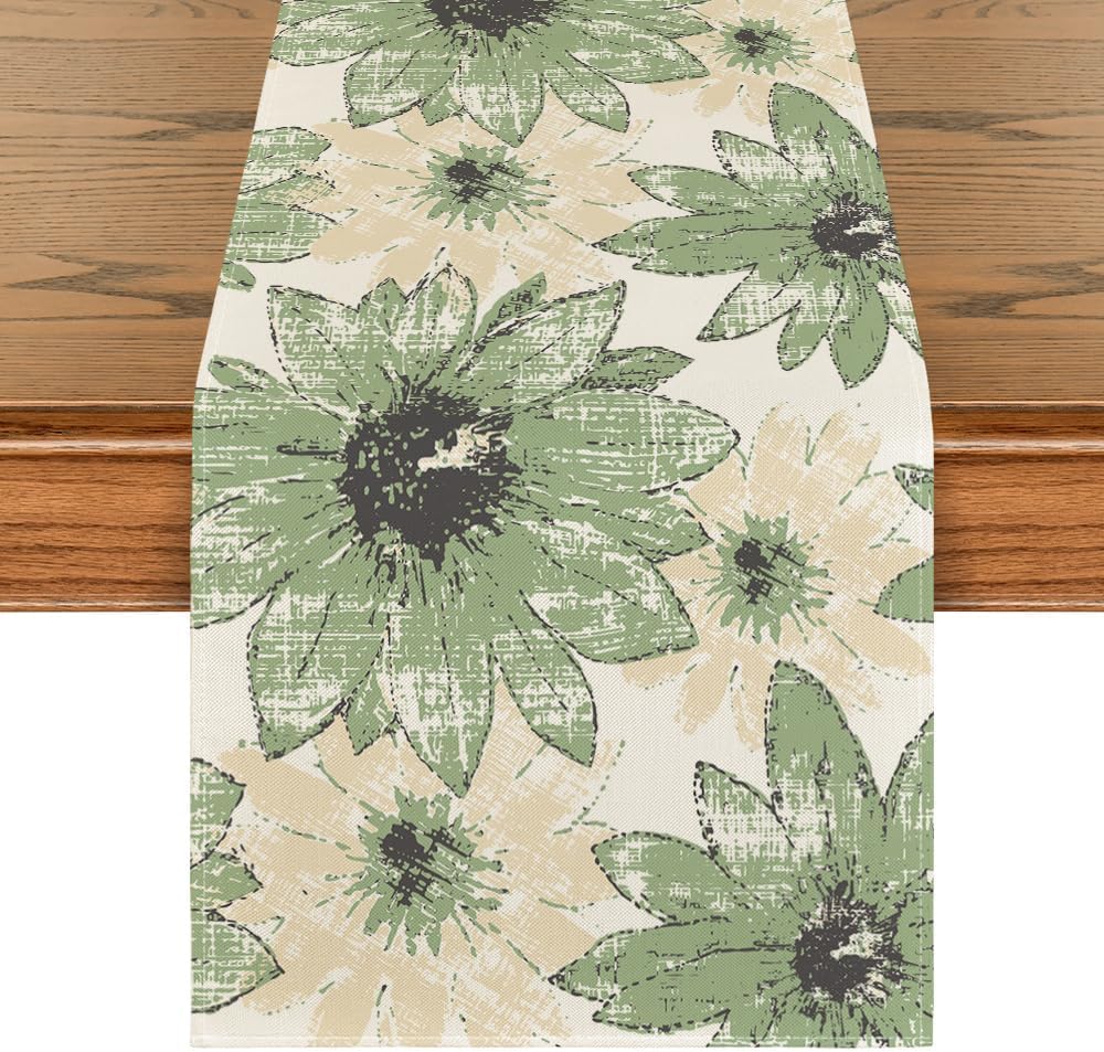 Green Retro Daisy Spring Table Runner Green Retro Daisy Spring Table Runner