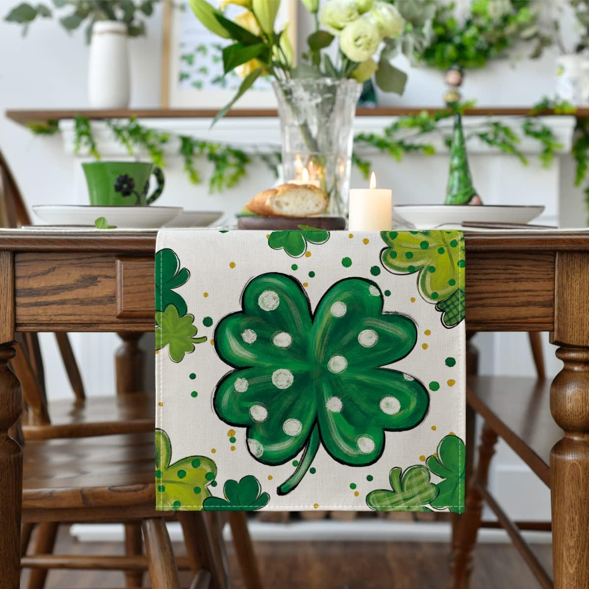 Watercolor Shamrock St. Patrick%27s Day Table Runner
