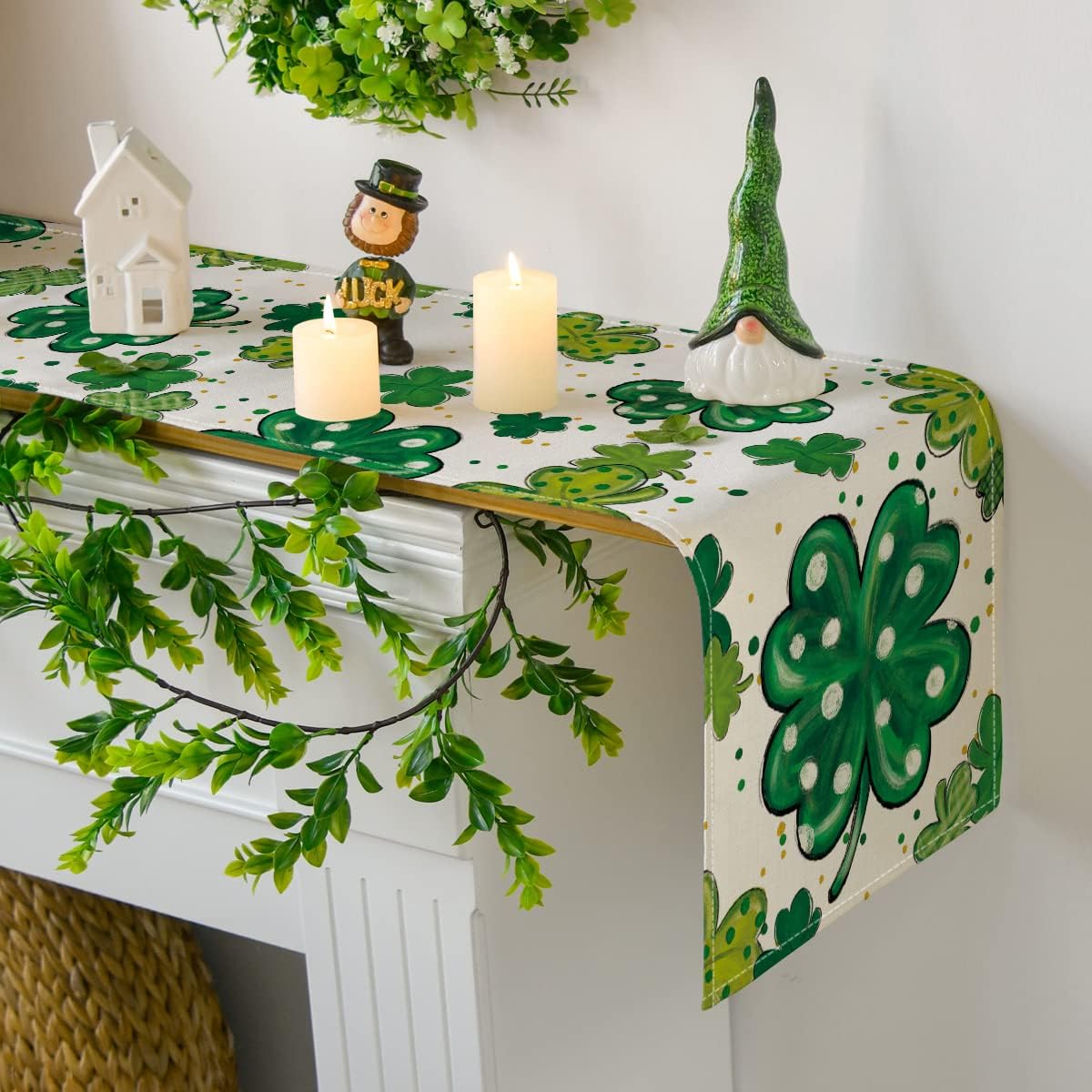 Watercolor Shamrock St. Patrick%27s Day Table Runner