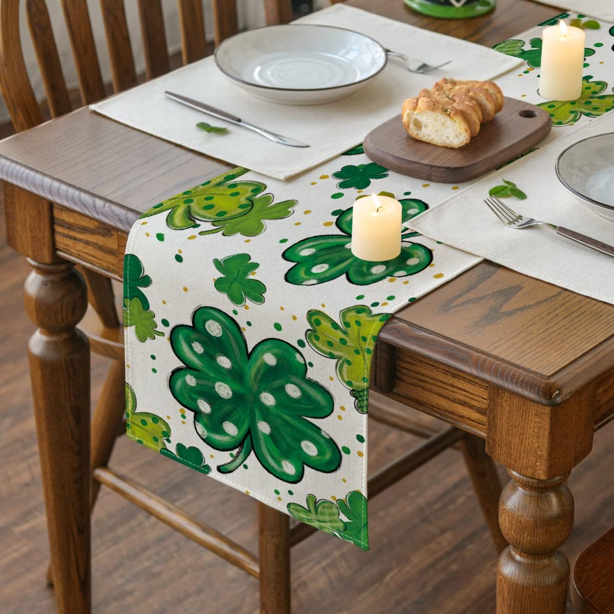 Watercolor Shamrock St. Patrick%27s Day Table Runner