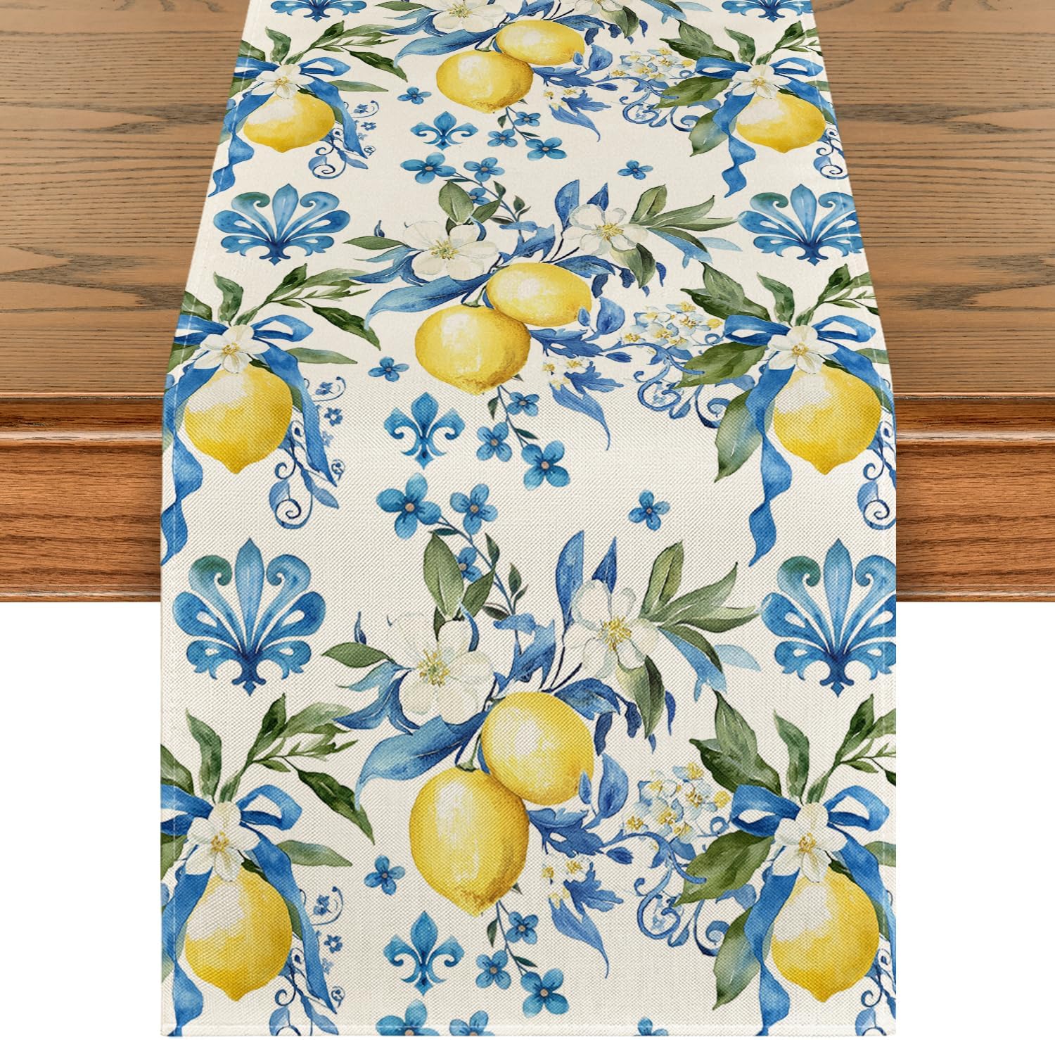 Blue Lemon Iris Summer Table Runner Blue Lemon Iris Summer Table Runner
