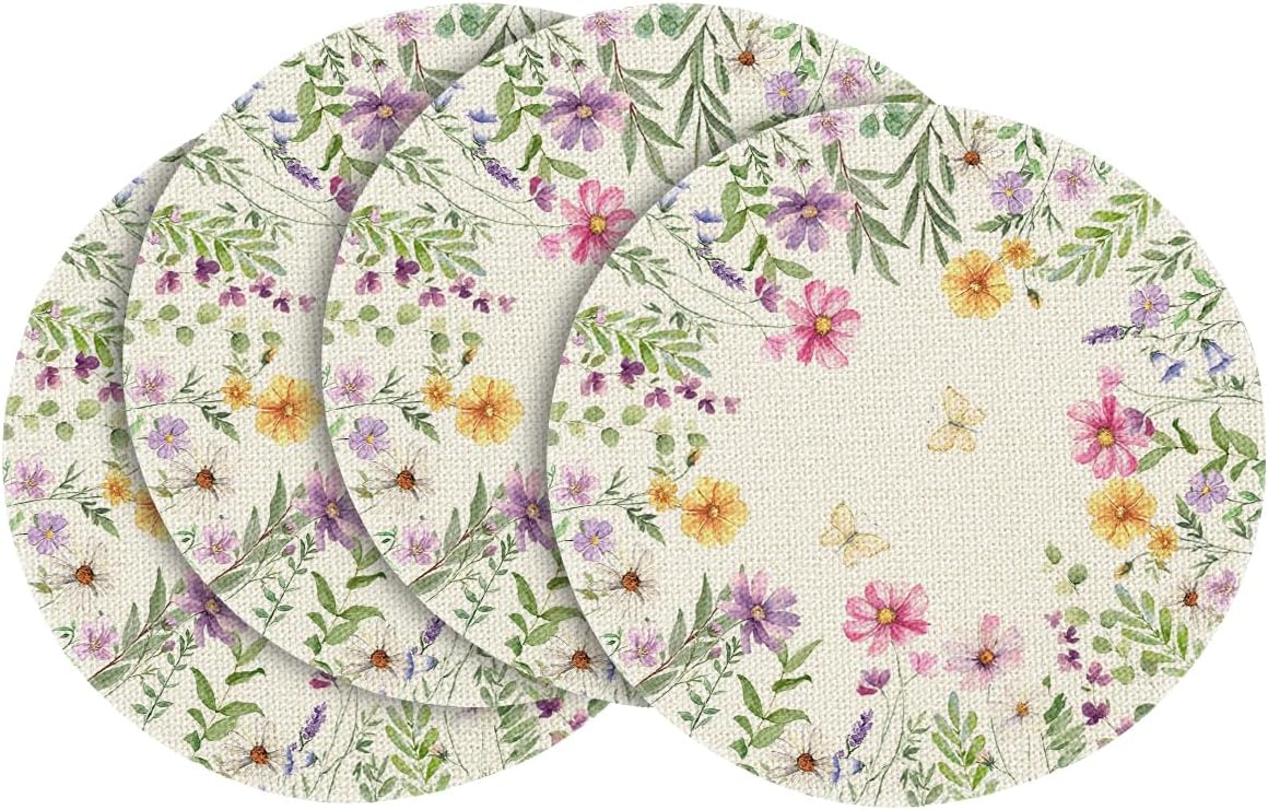Floral Butterfly Summer Round Placemats Set of 4 Floral Butterfly Summer Round Placemats Set of 4