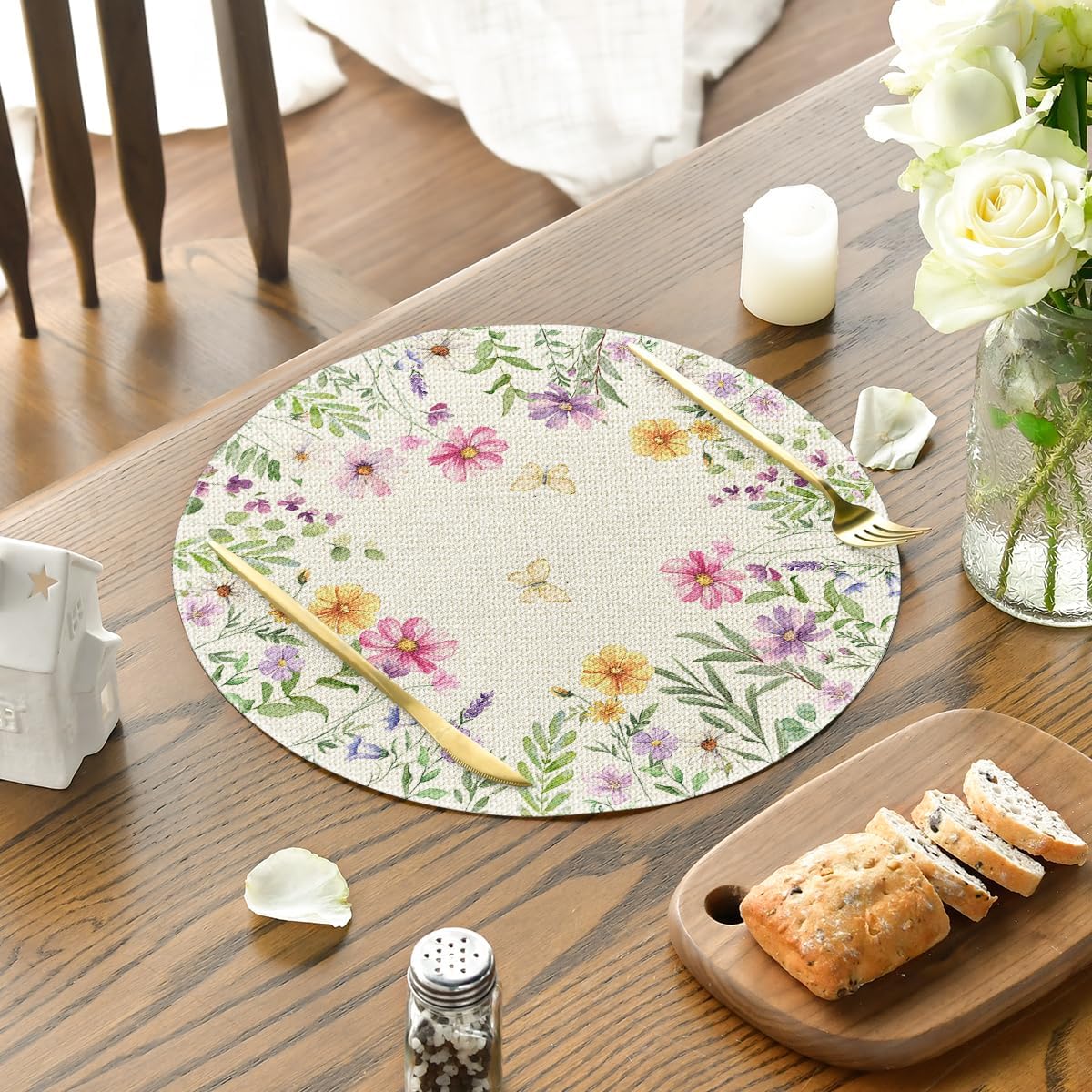Floral Butterfly Summer Round Placemats Set of 4