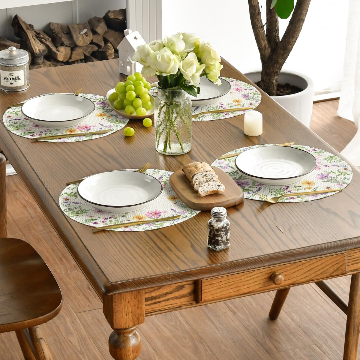Floral Butterfly Summer Round Placemats Set of 4
