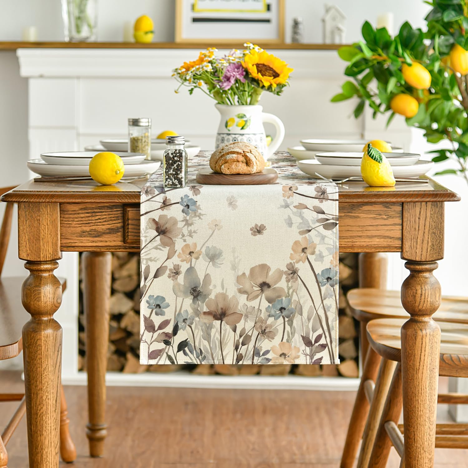 Brown Poppy Flowers Floral Blossom Summer Table Runner