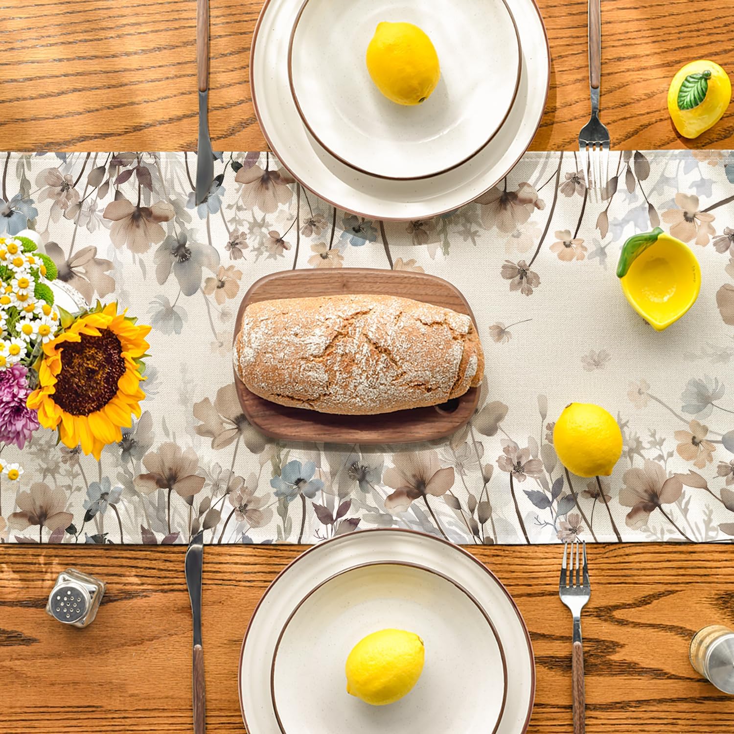 Brown Poppy Flowers Floral Blossom Summer Table Runner