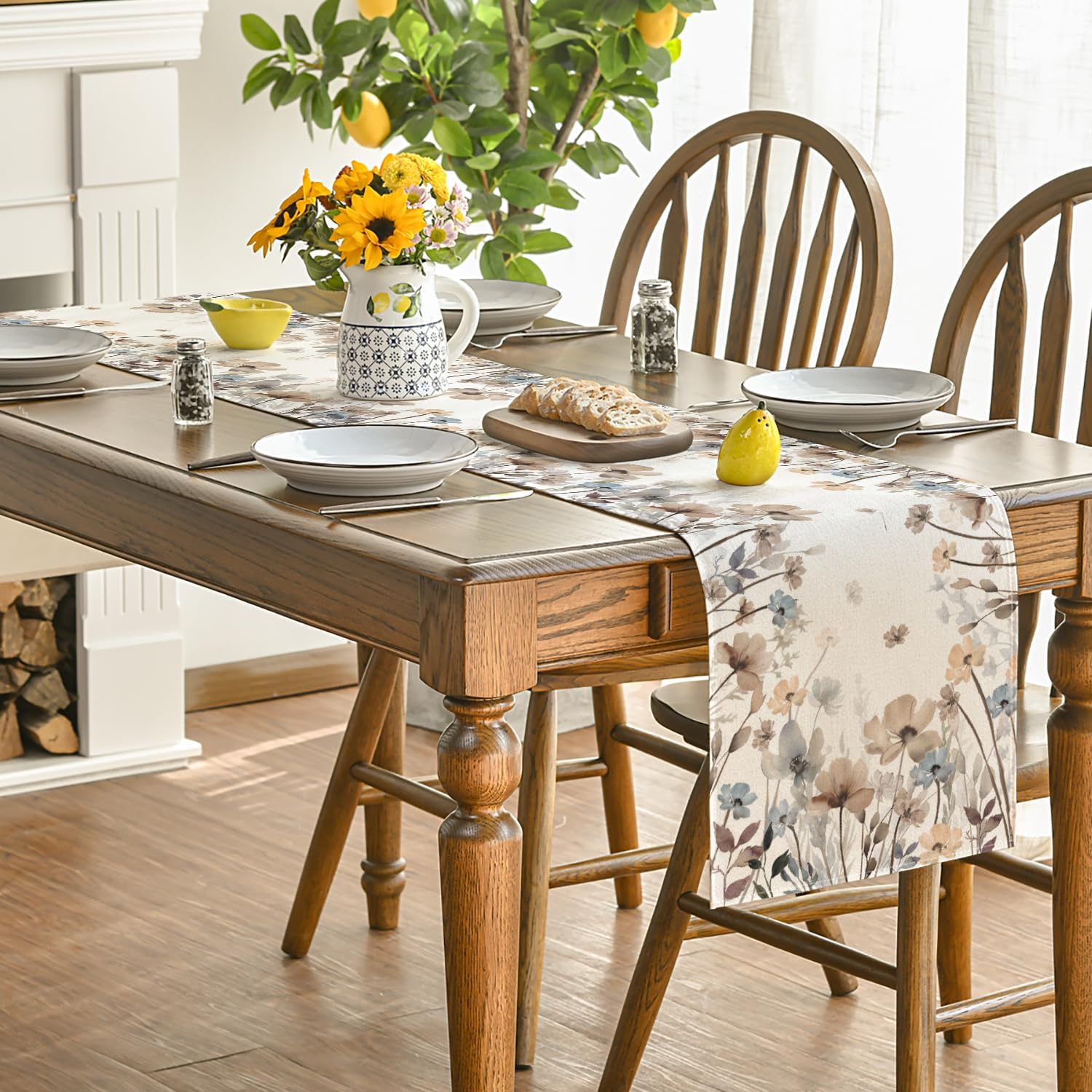 Brown Poppy Flowers Floral Blossom Summer Table Runner