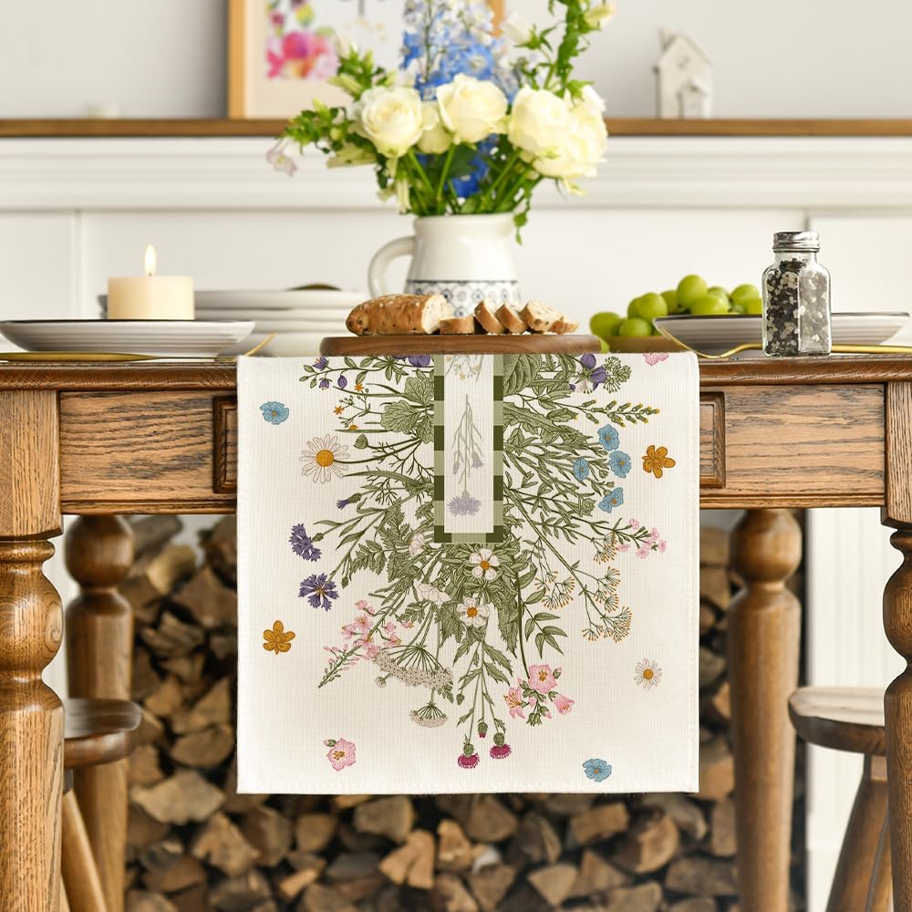 Vintage Wildflowers Daisy Spring Table Runner