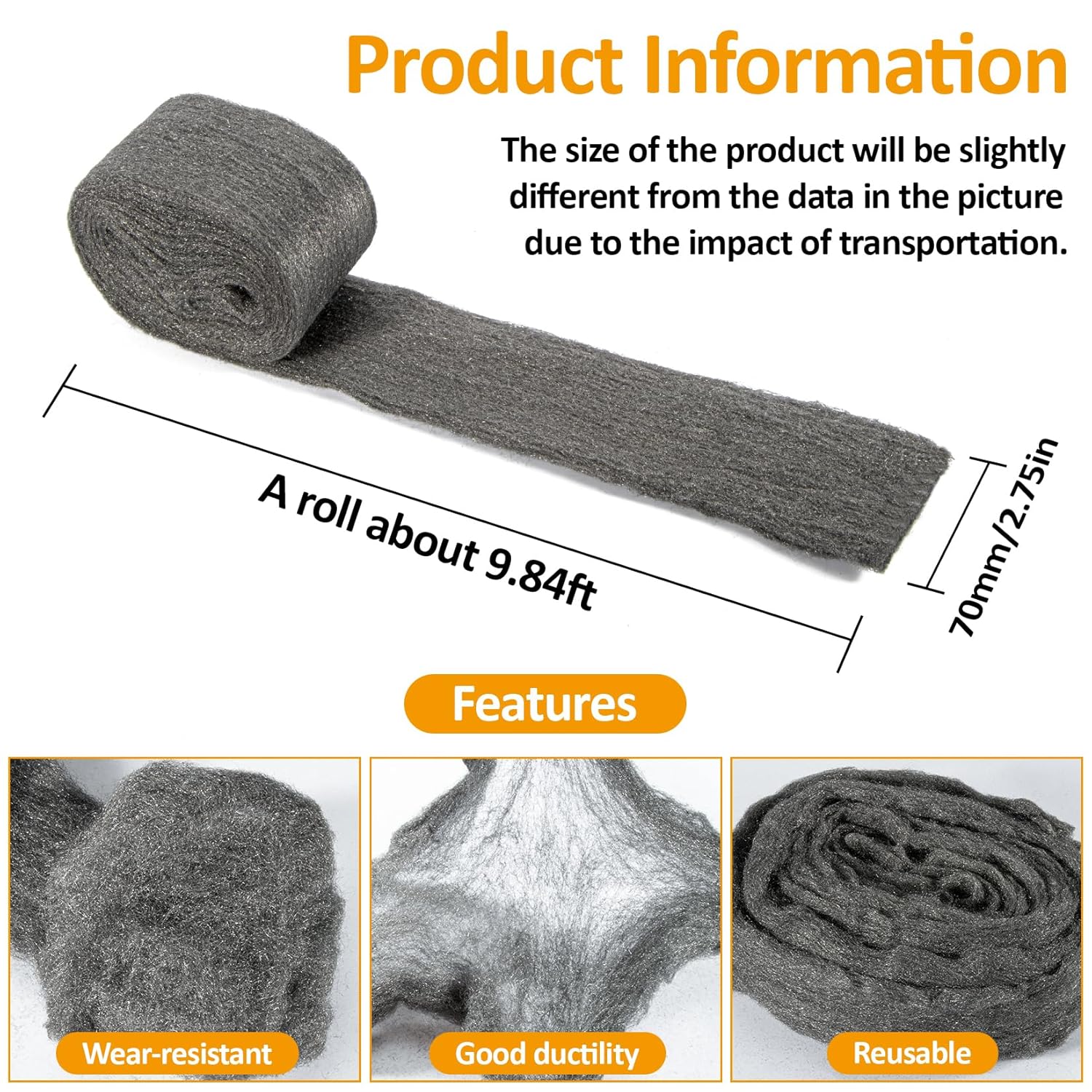 Steel Wool 0000 15oz(30ft) - 0000 Steel Wool for Glass Fine Steel Pads for Chrome or Wood Polishing Weep Hole Covers for Brick Walls Fill Fabric l Fabric Pad Mice Control