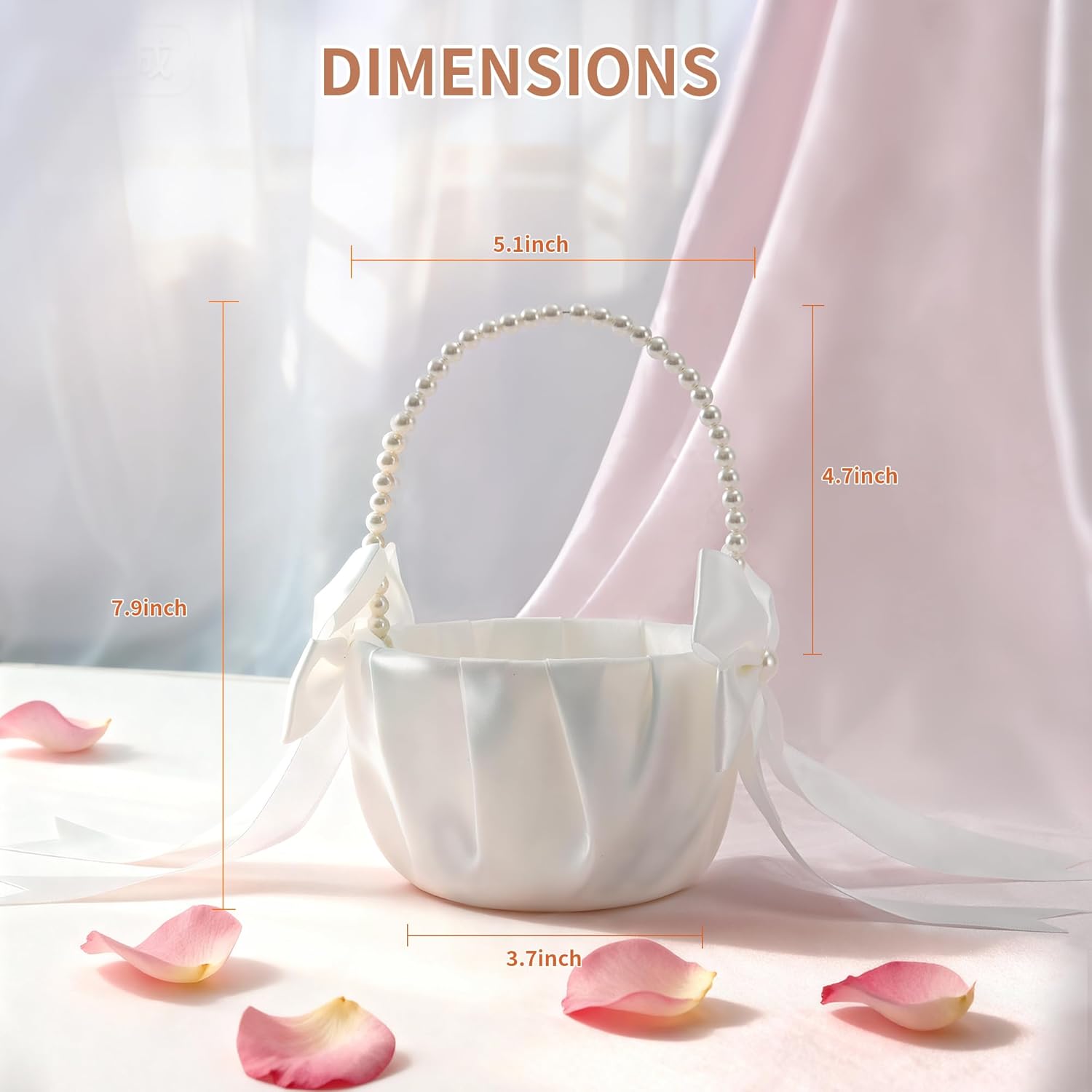 Wedding Flower Girl Basket - Elegant Pearl Handle with Bow Decoration