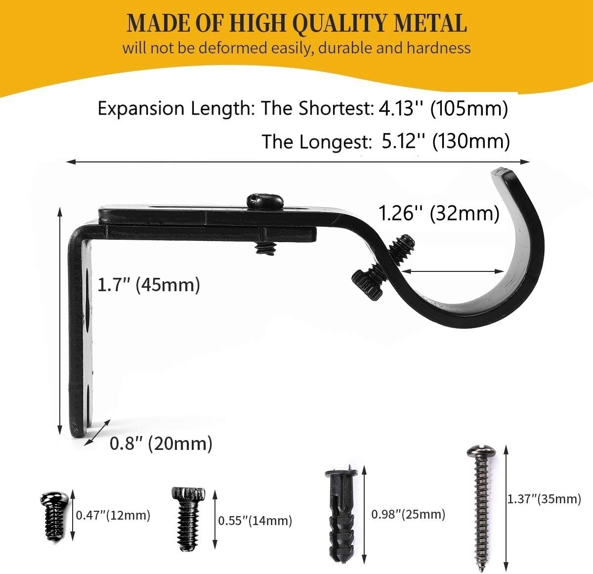 Heavy Duty Adjustable Curtain Rod Brackets and Holders - For 1 1/8 Inch & 1 1/4 Inch Rod