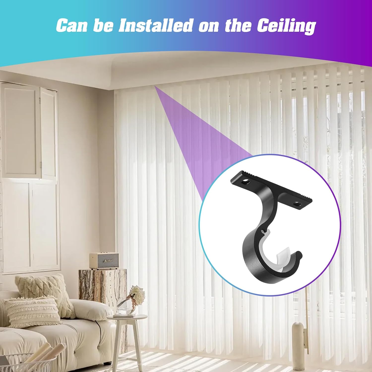 Ceiling Mount & Wall Installation Curtain Rod Brackets Holders for 1 Inch Rod
