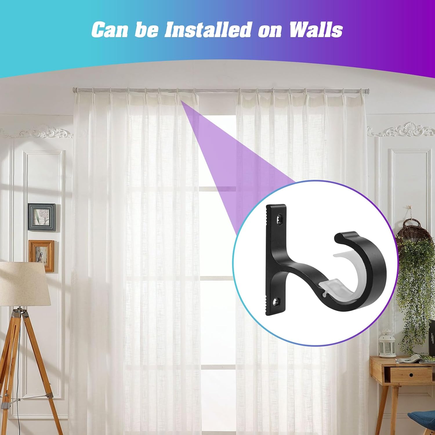Ceiling Mount & Wall Installation Curtain Rod Brackets Holders for 1 Inch Rod