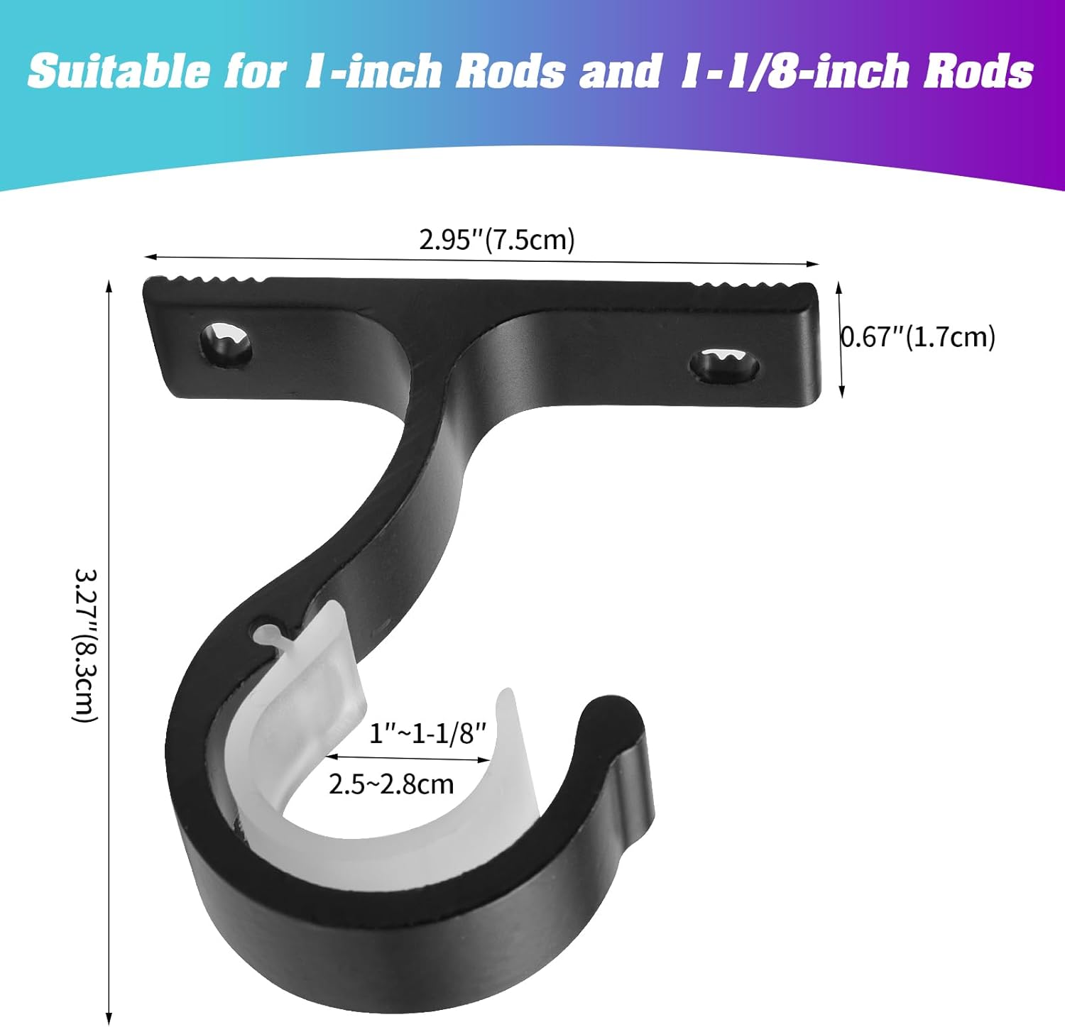 Ceiling Mount & Wall Installation Curtain Rod Brackets Holders for 1 Inch Rod