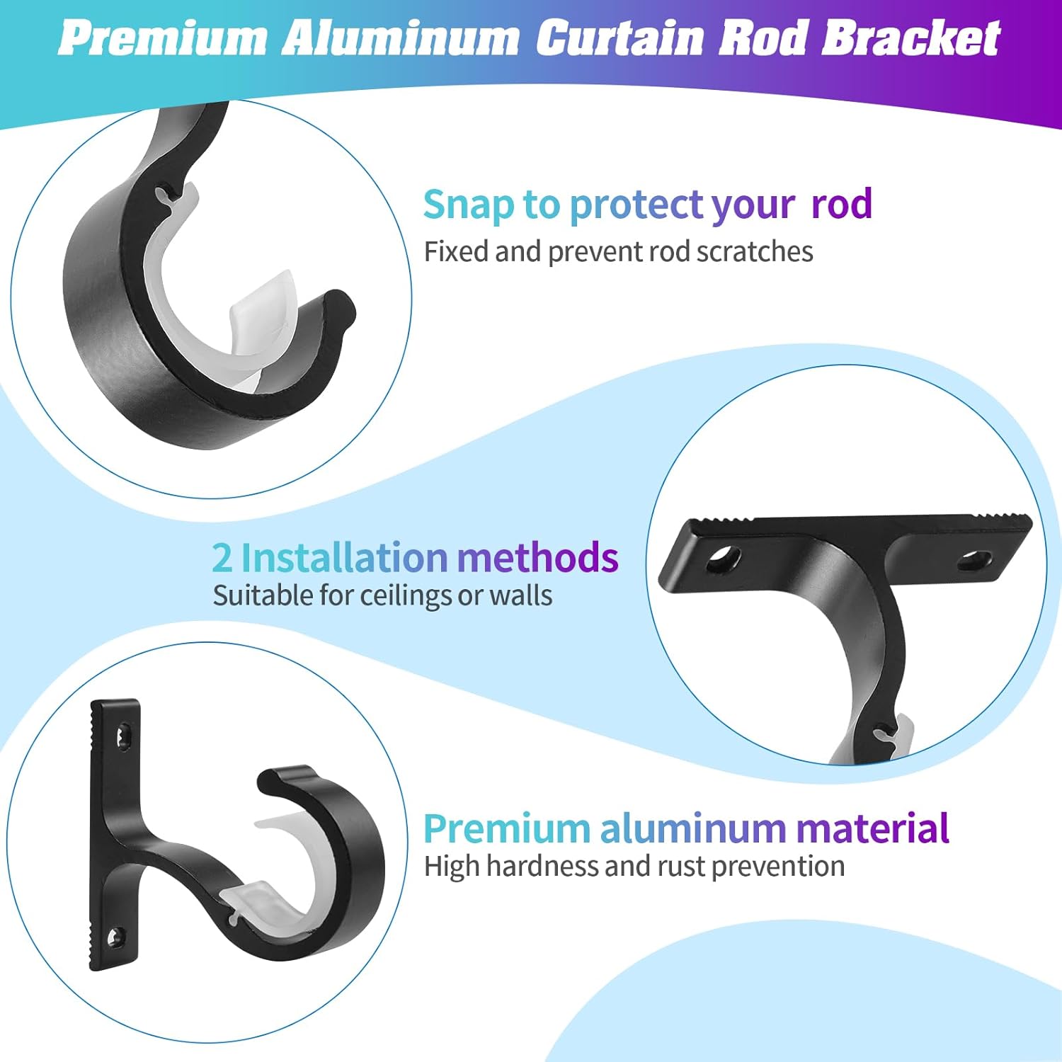 Ceiling Mount & Wall Installation Curtain Rod Brackets Holders for 1 Inch Rod