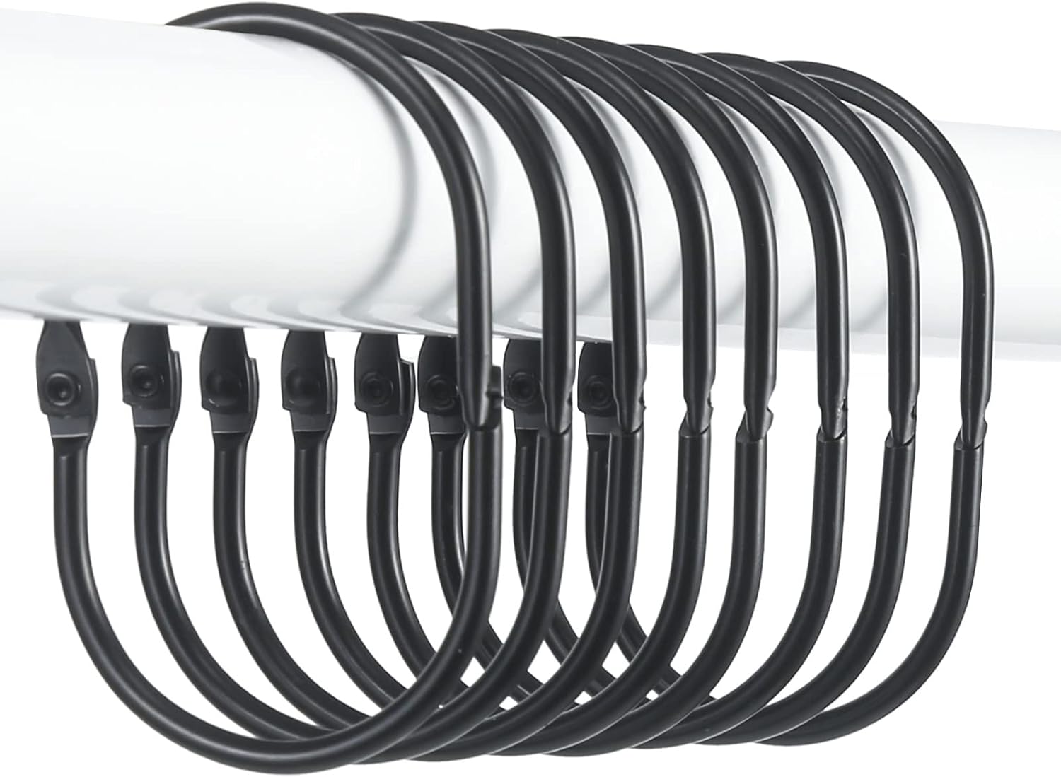 Shower Curtain Rings, 12 Pcs Shower Curtain Hooks, Oval Snap Shower Rings for Curtain, Metal Black Shower Curtain Rings Rust Proof, Glide Smoothly Shower Hooks for Shower Curtain Rod (Black)