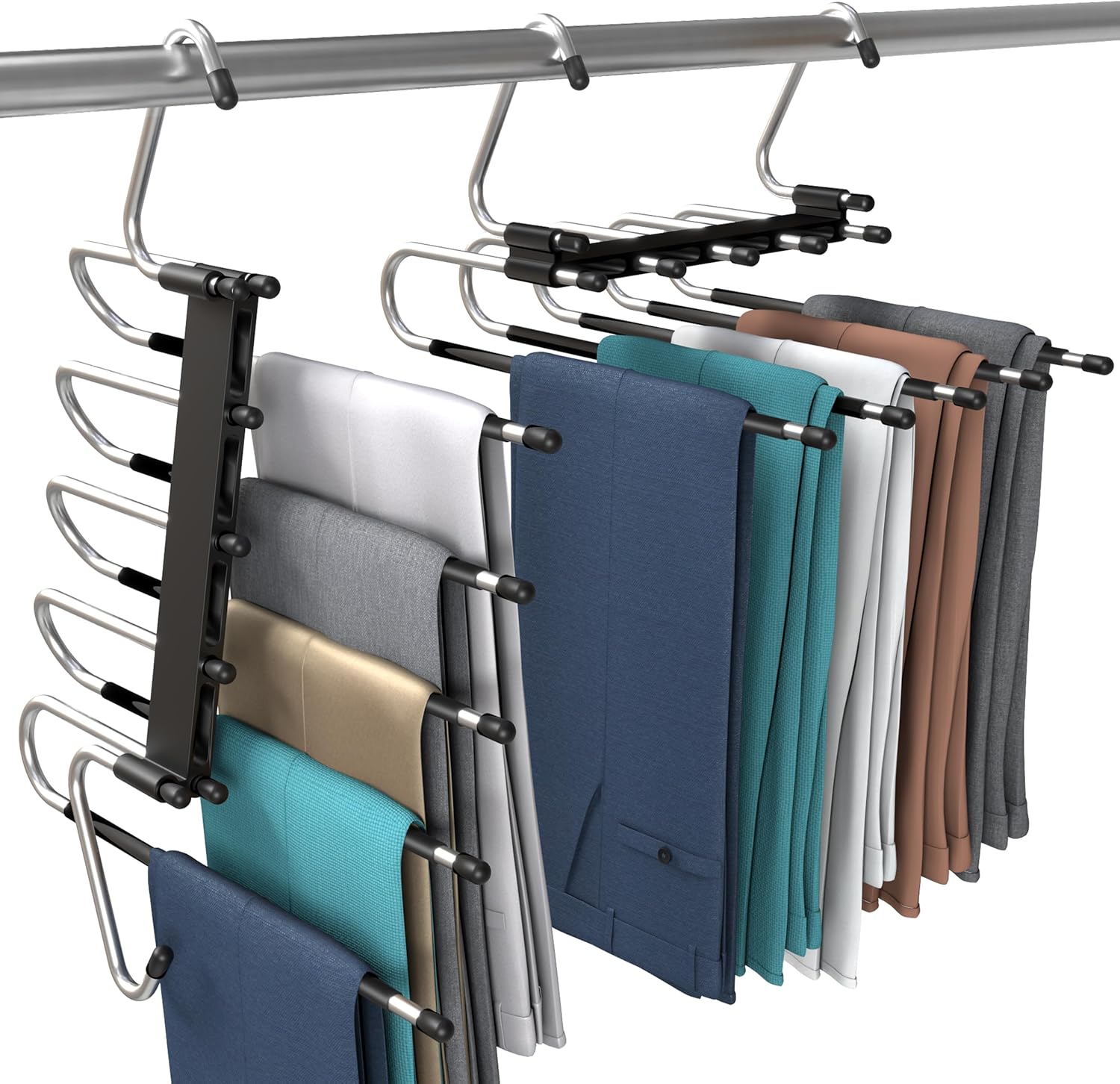 2 Pack Pants Hangers Space Saving - Clothes Hanger with Stainless Steel Hook & Anti-Slip Design - Closet Organizer for Jeans