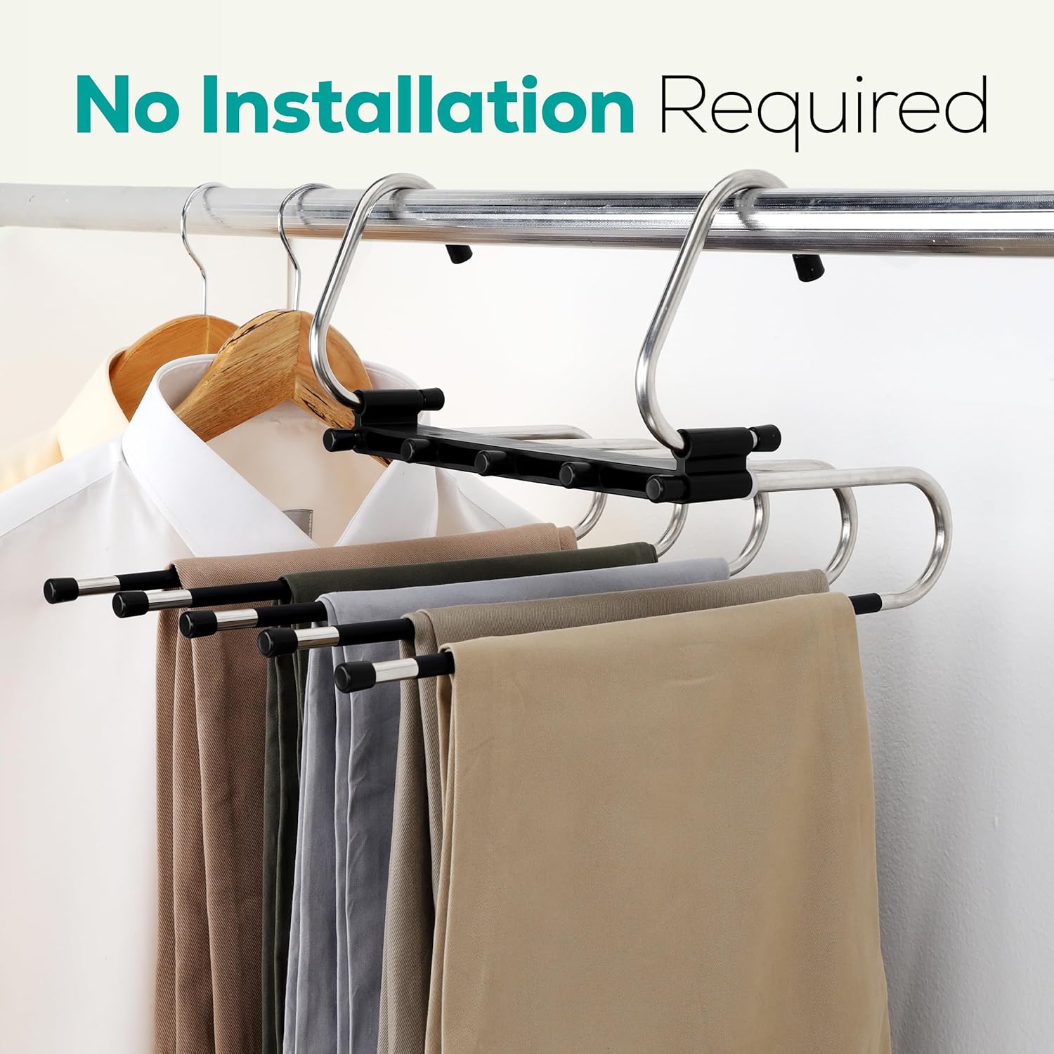 2 Pack Pants Hangers Space Saving - Clothes Hanger with Stainless Steel Hook & Anti-Slip Design - Closet Organizer for Jeans