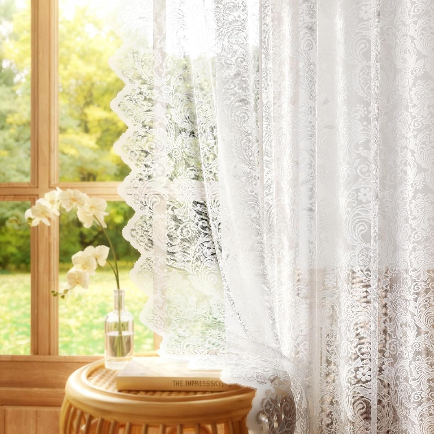 Vintage Lace Sheer Curtains 63" 2 Panels White Vintage Lace Sheer Curtains 63" 2 Panels White