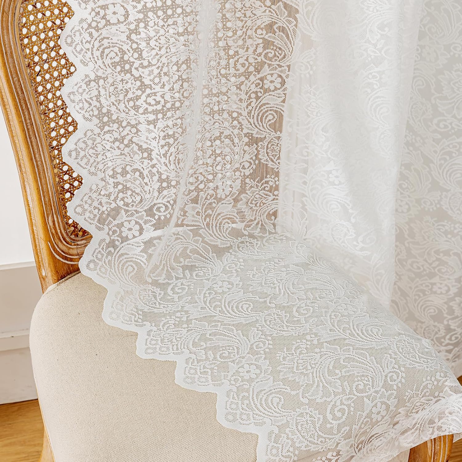 Vintage Lace Sheer Curtains 63" 2 Panels White