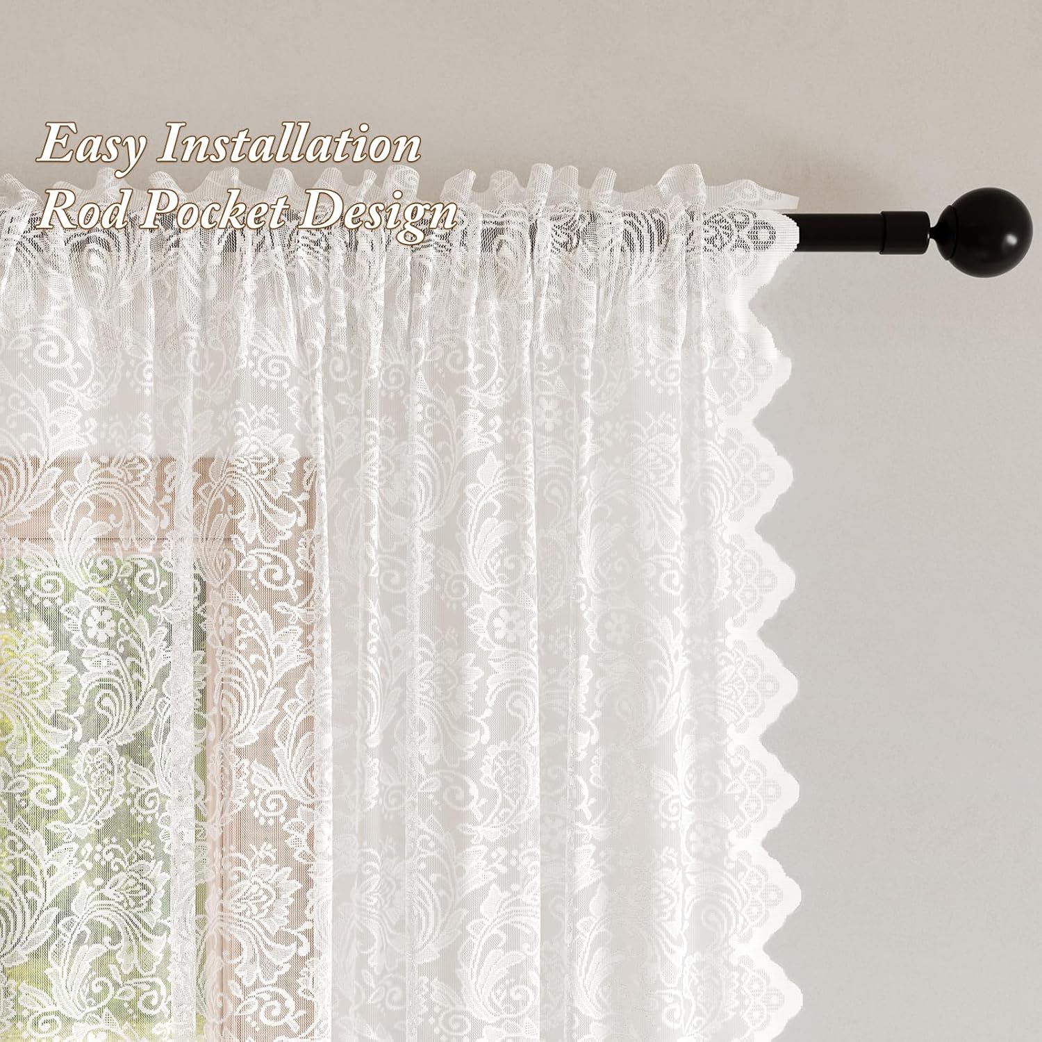 Vintage Lace Sheer Curtains 63" 2 Panels White