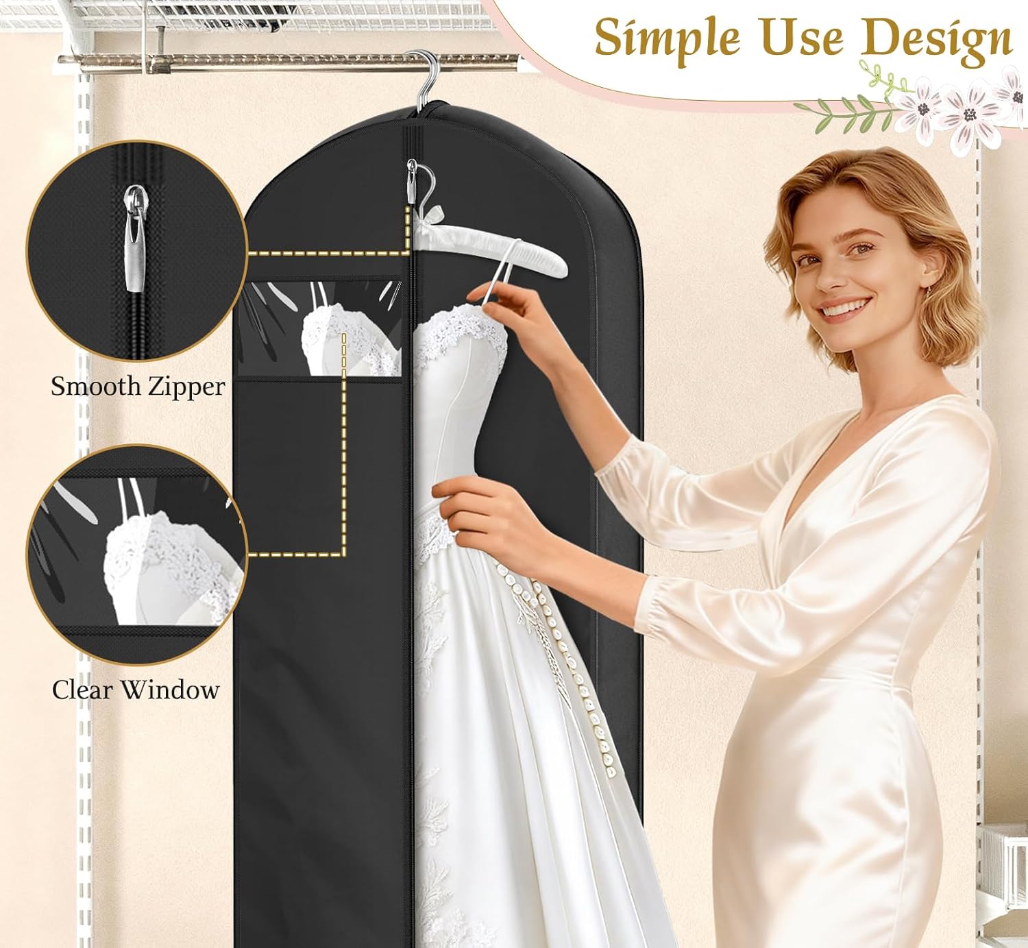 72" Wedding Dress Garment Bag for Travel with 4" Gusseted Long Hanging Dress Bags for Gowns for Women Garment Cover Clothes Storage for Closet