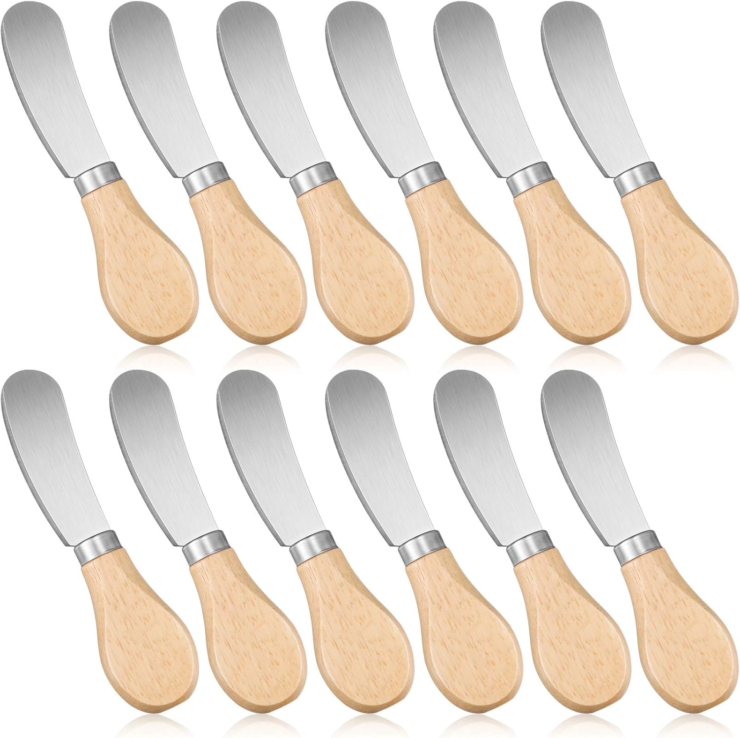 12 Pcs Cheese Spreader Knives Butter Knife Bulk Stainless Steel Butter Spreader Knives with Wooden Handle, Cheese Cake Condiment Knife Set for Sandwich, Cream, Charcuterie, Pastry, 4.7 Inch