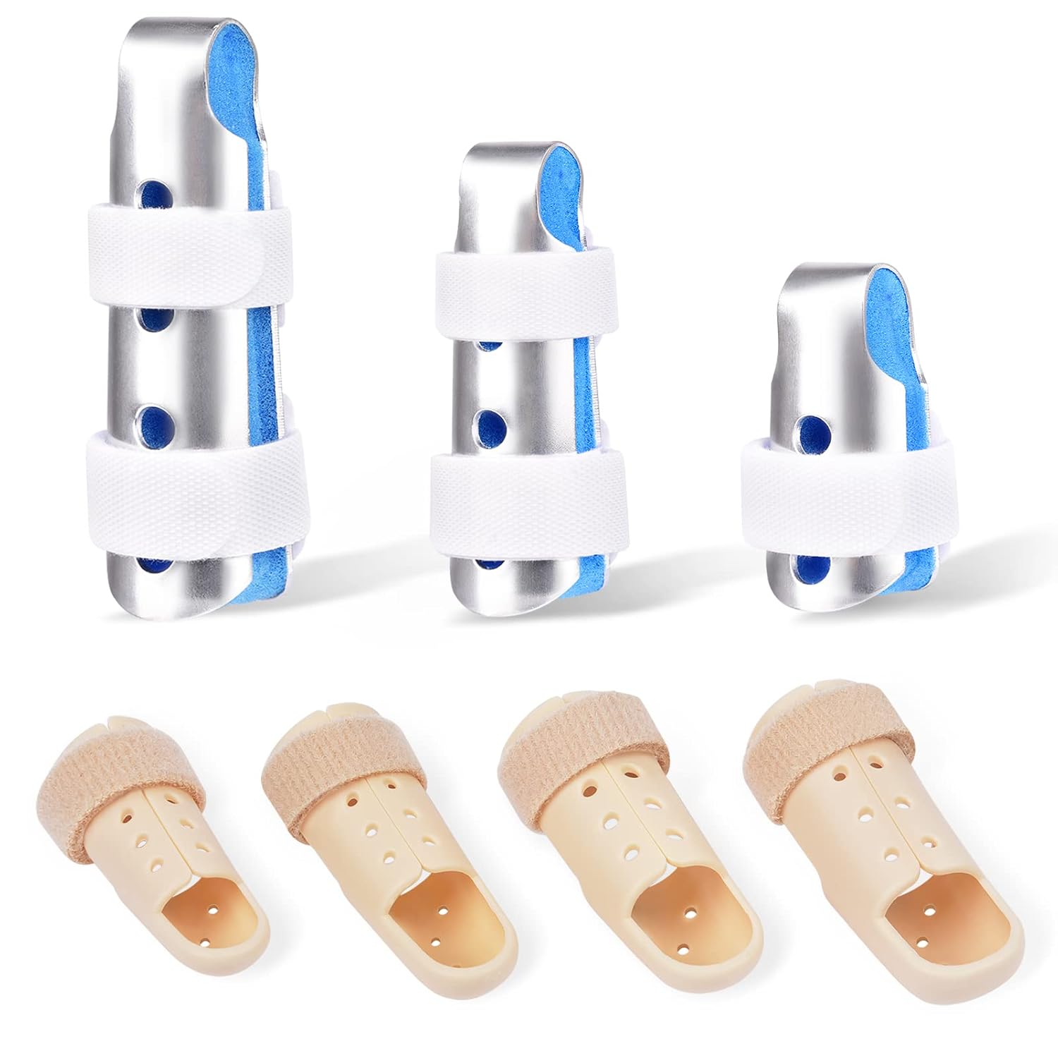 Finger Splint, 7PCS Finger Support Brace Stabilizer for Broken Straightening Arthritis Knuckle Immobilization, Blue