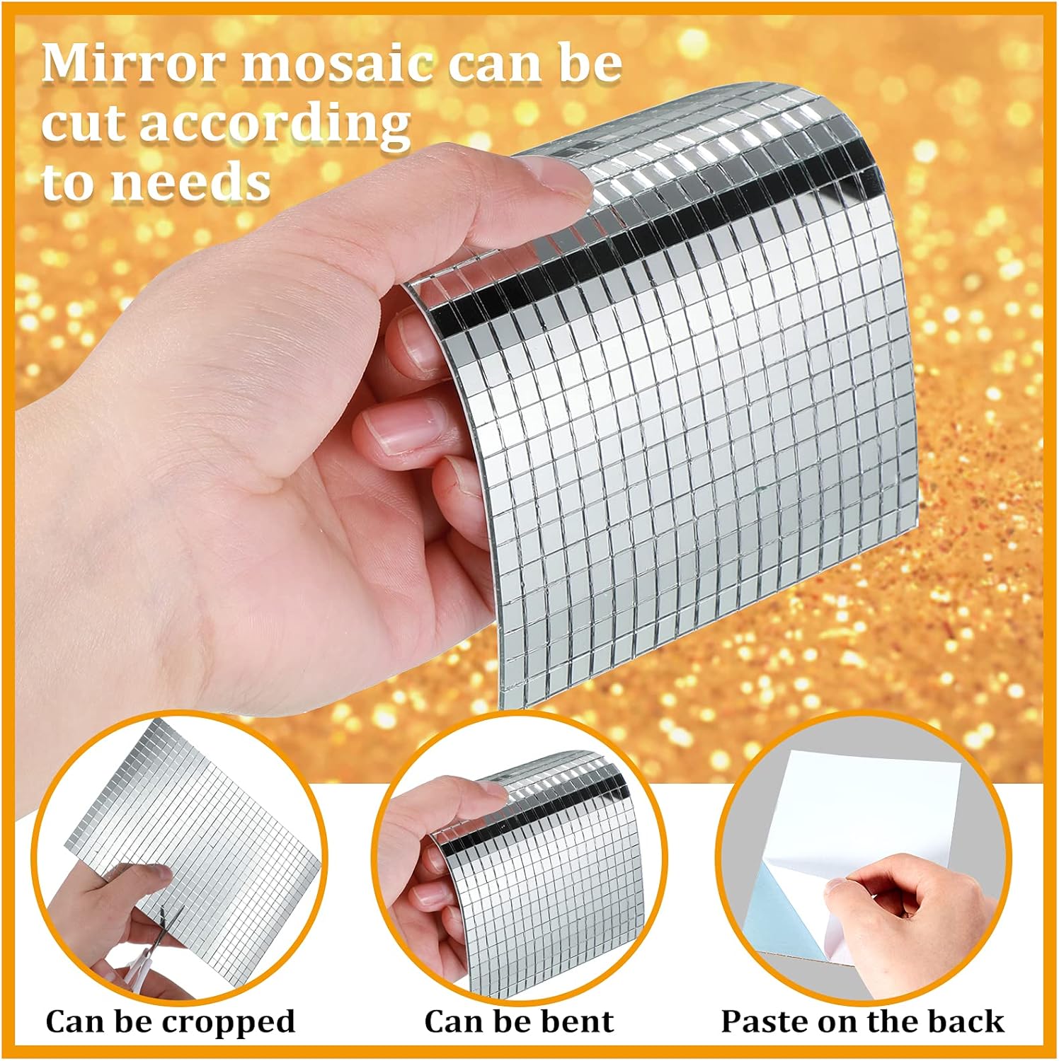 3600 Pieces Mirror Mosaic Tiles Self Adhesive Disco Mirror Tiles Disco Ball Stickers Square Glass DIY Tiles for Craft Decorate