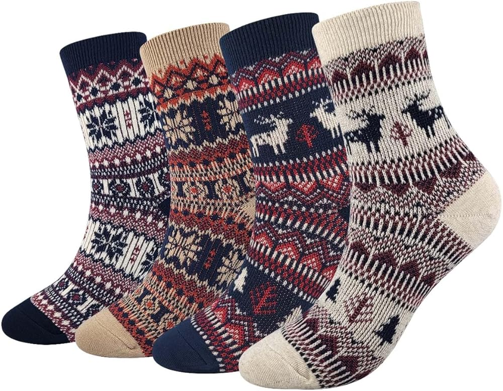 Women's Cotton Blend Knit Crew Socks, Soft Everyday Nordic Style Set – Colorful Patterns, Made in Korea
